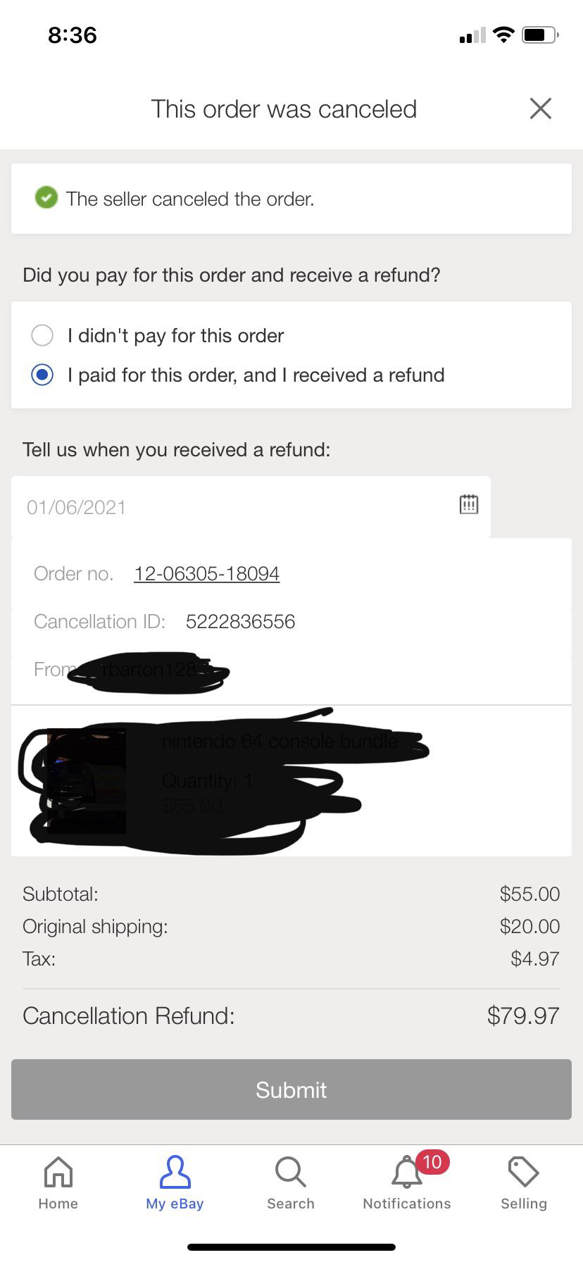 Seller canceled, do I use these options to get the refund? r/Ebay