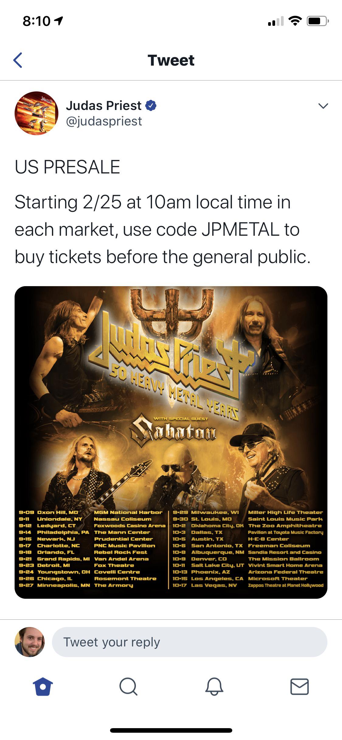 Presale Code for Tomorrow 10am r/judaspriest