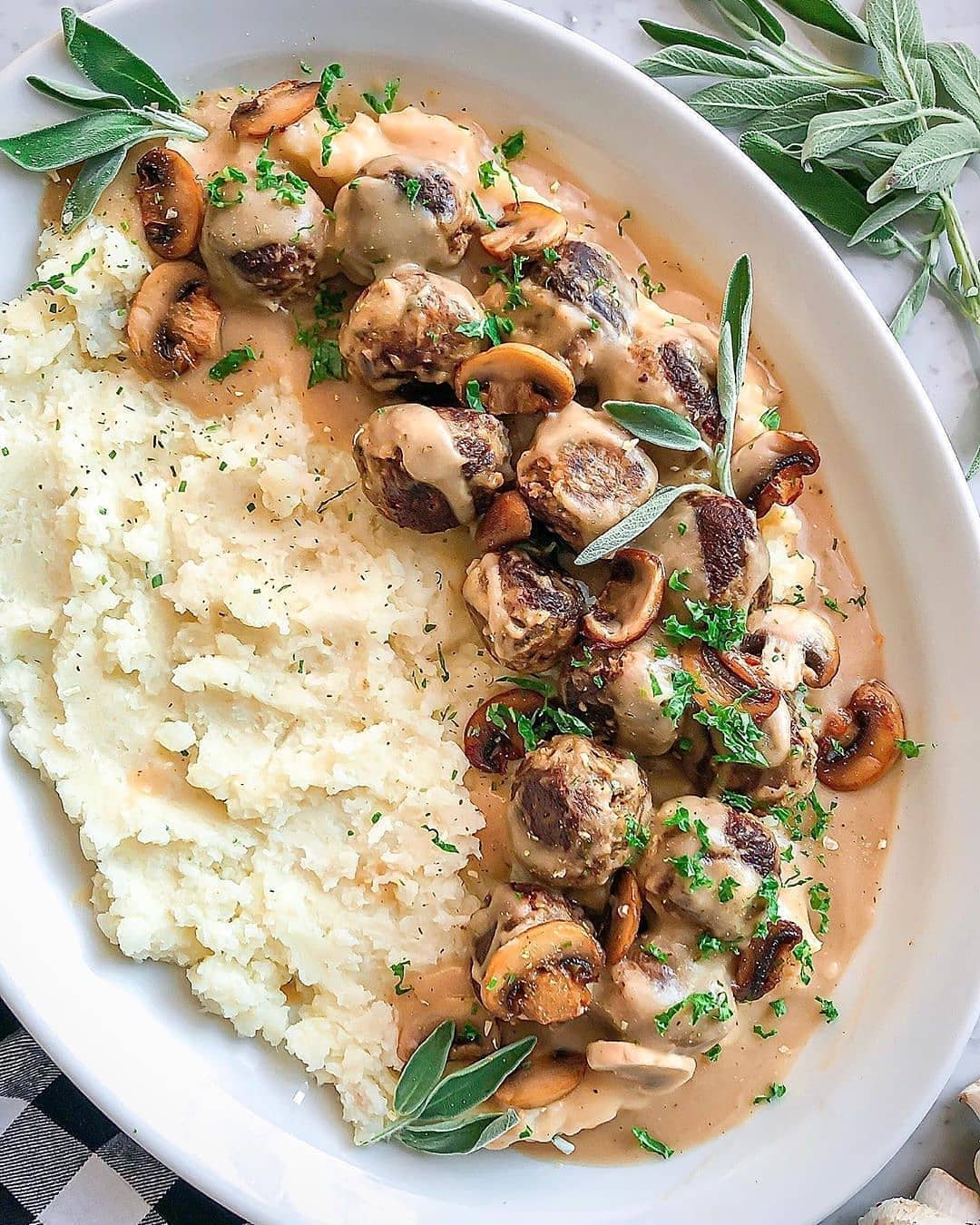 Vegan Meatballs and Mashed Potatoes with Mushroom Gravy r/VegRecipes