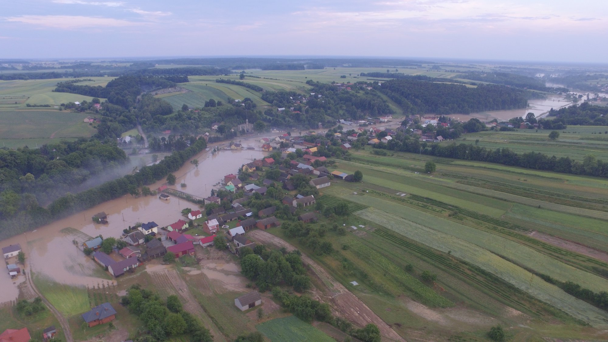 Village of Wierzchowiska, Poland after yesterday' heavy rainfall. Two
