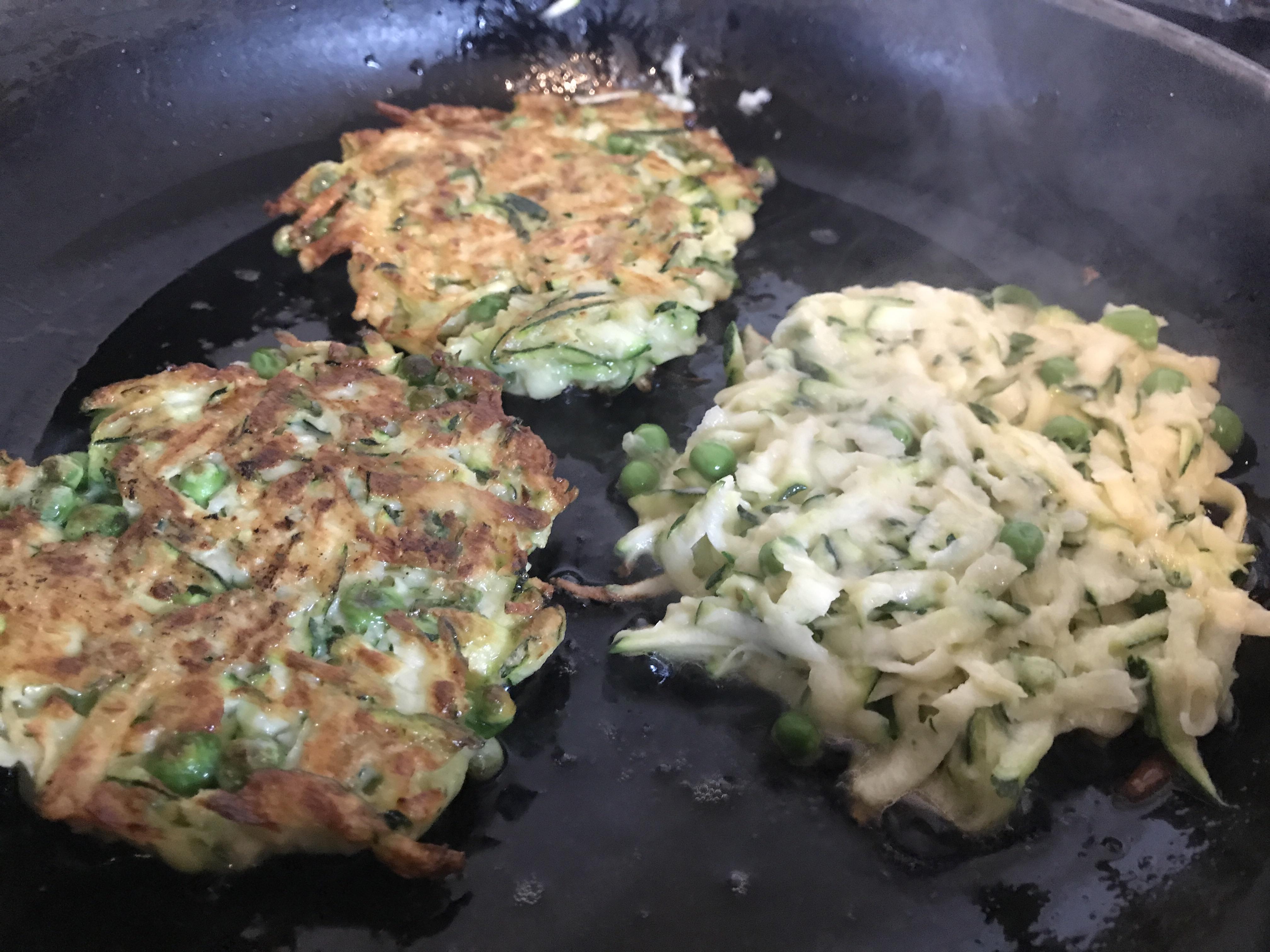 [homemade] Courgette, mint and pea baby friendly fritters. r/food
