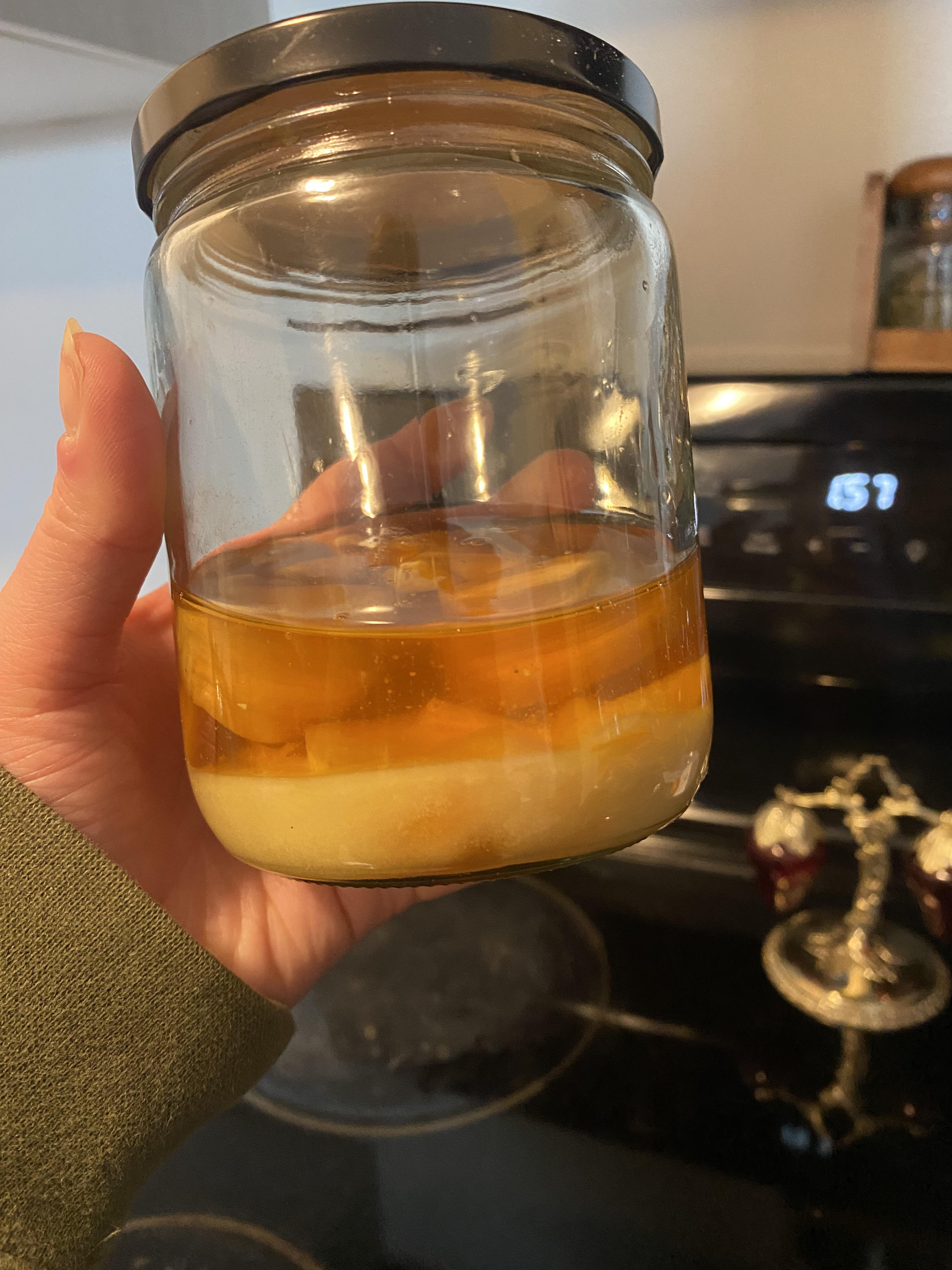 Garlic fermented in honey stored in glass jar, gifted to me in mid December, was told it didn’t