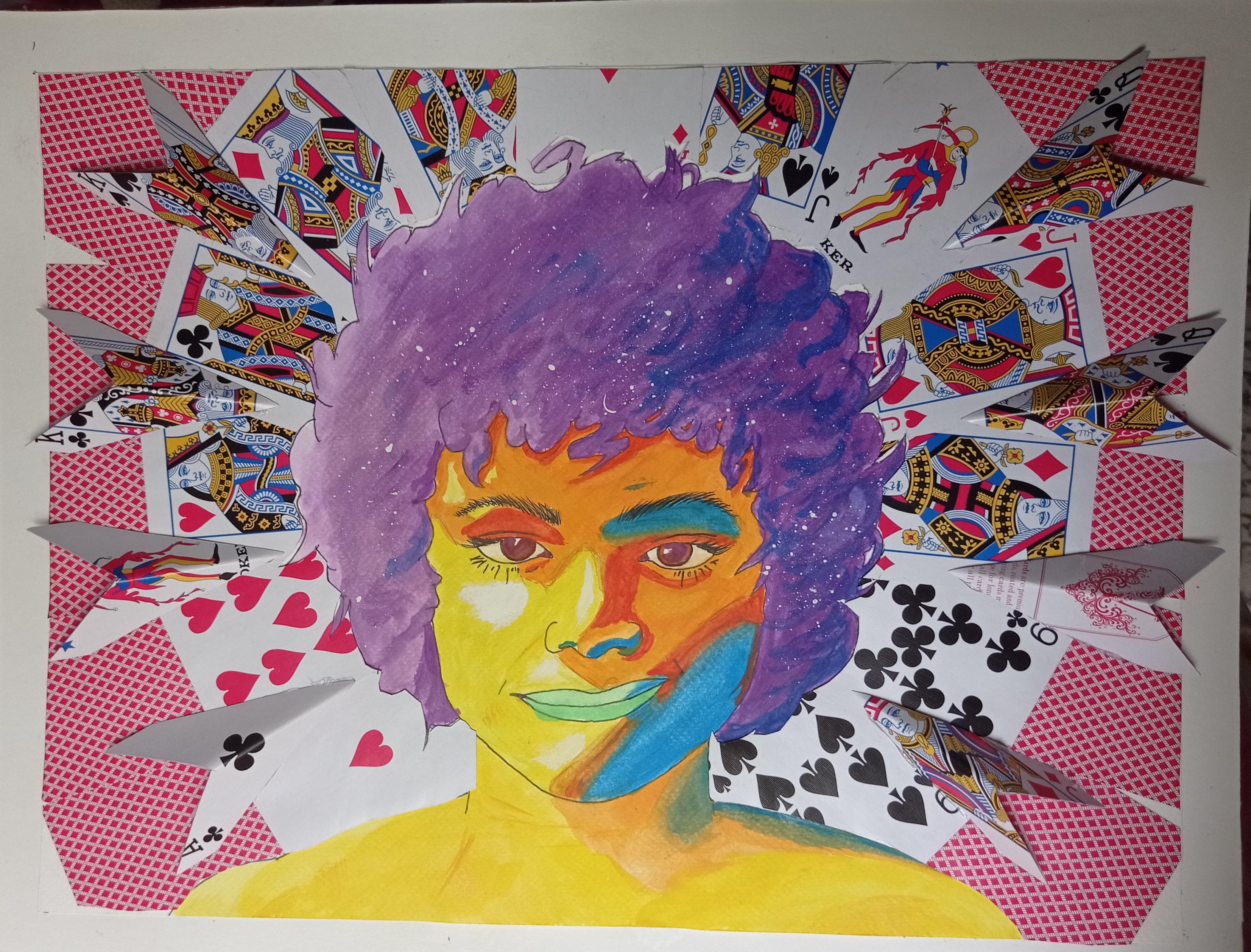 Selfportrait, me, water paint and playing cards, 2022 r/Art