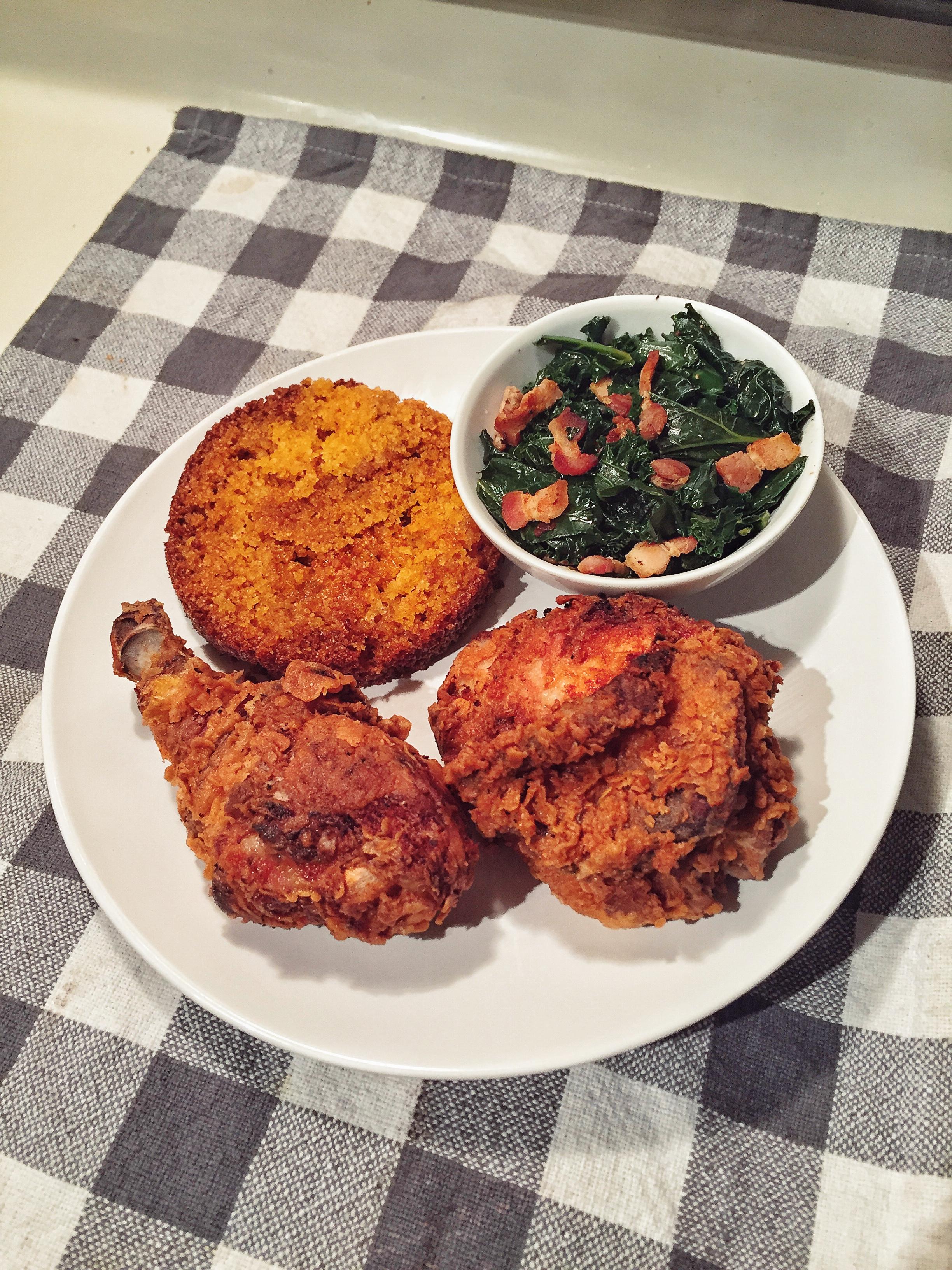 Southern Style Buttermilk Fried Chicken with Collard Green & Cornbread