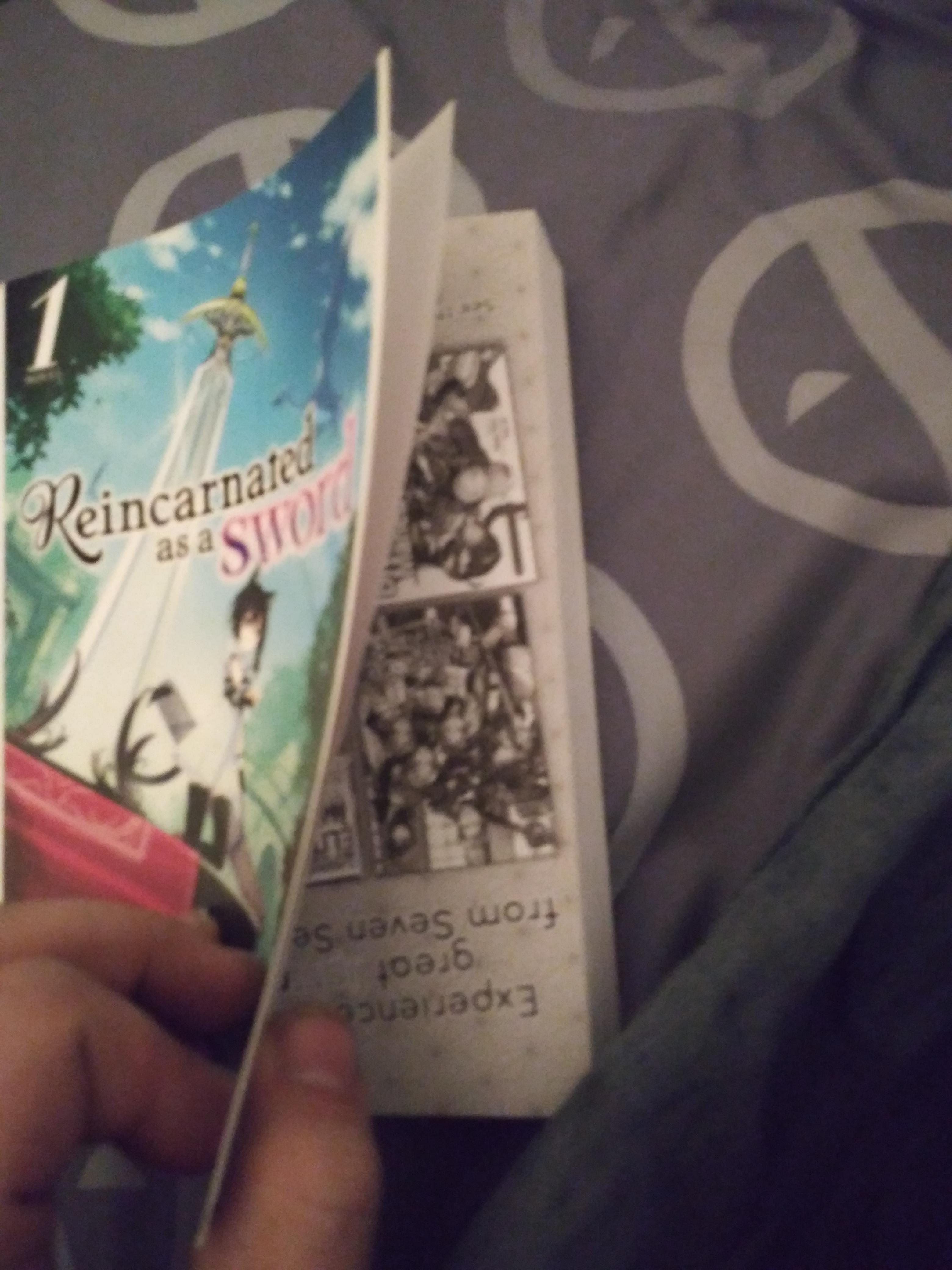 Just got reincarnated as a sword vol 1. And the cover is upside down