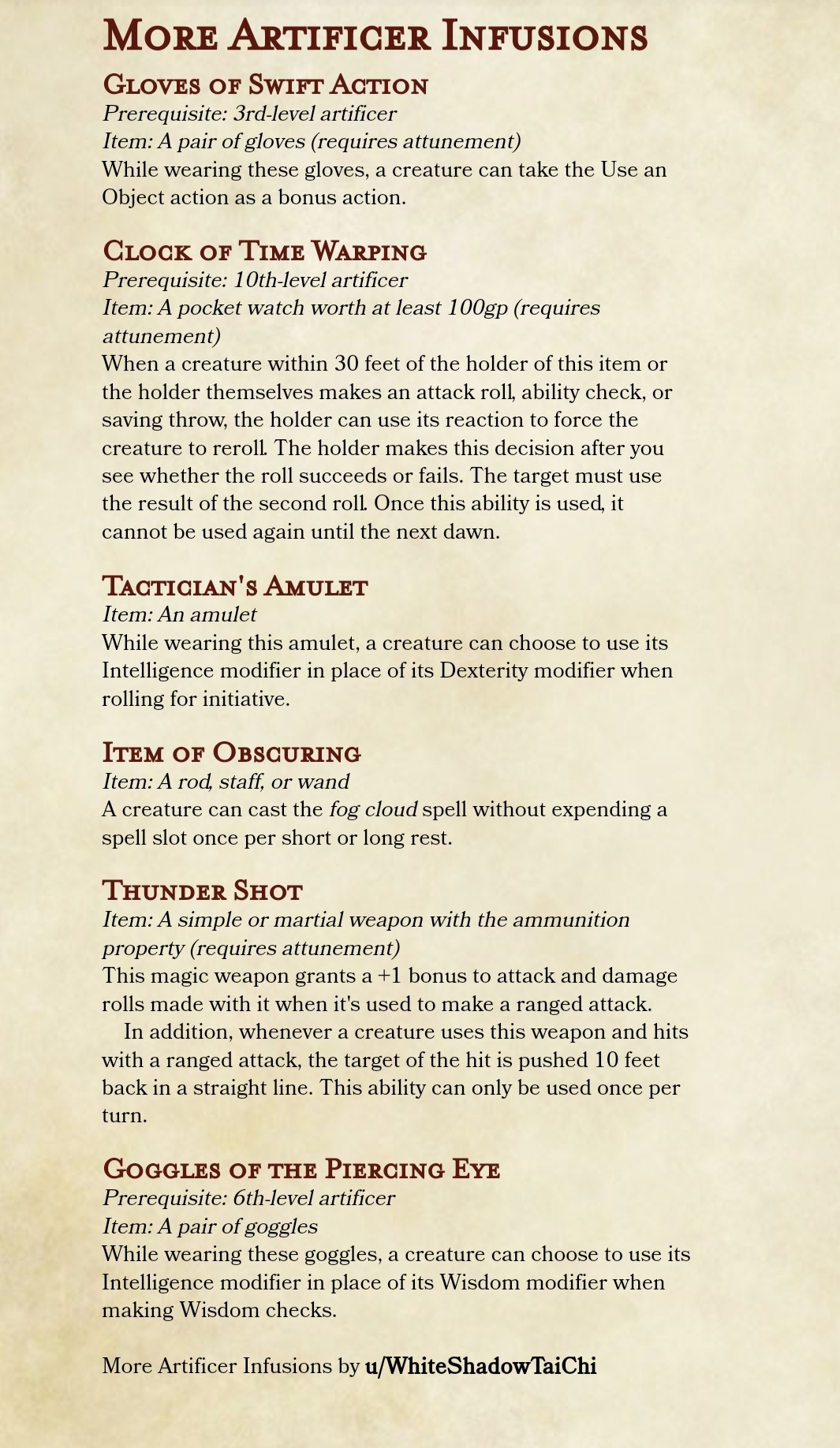 More Artificer Infusions Enhance More Items With These New Infusions