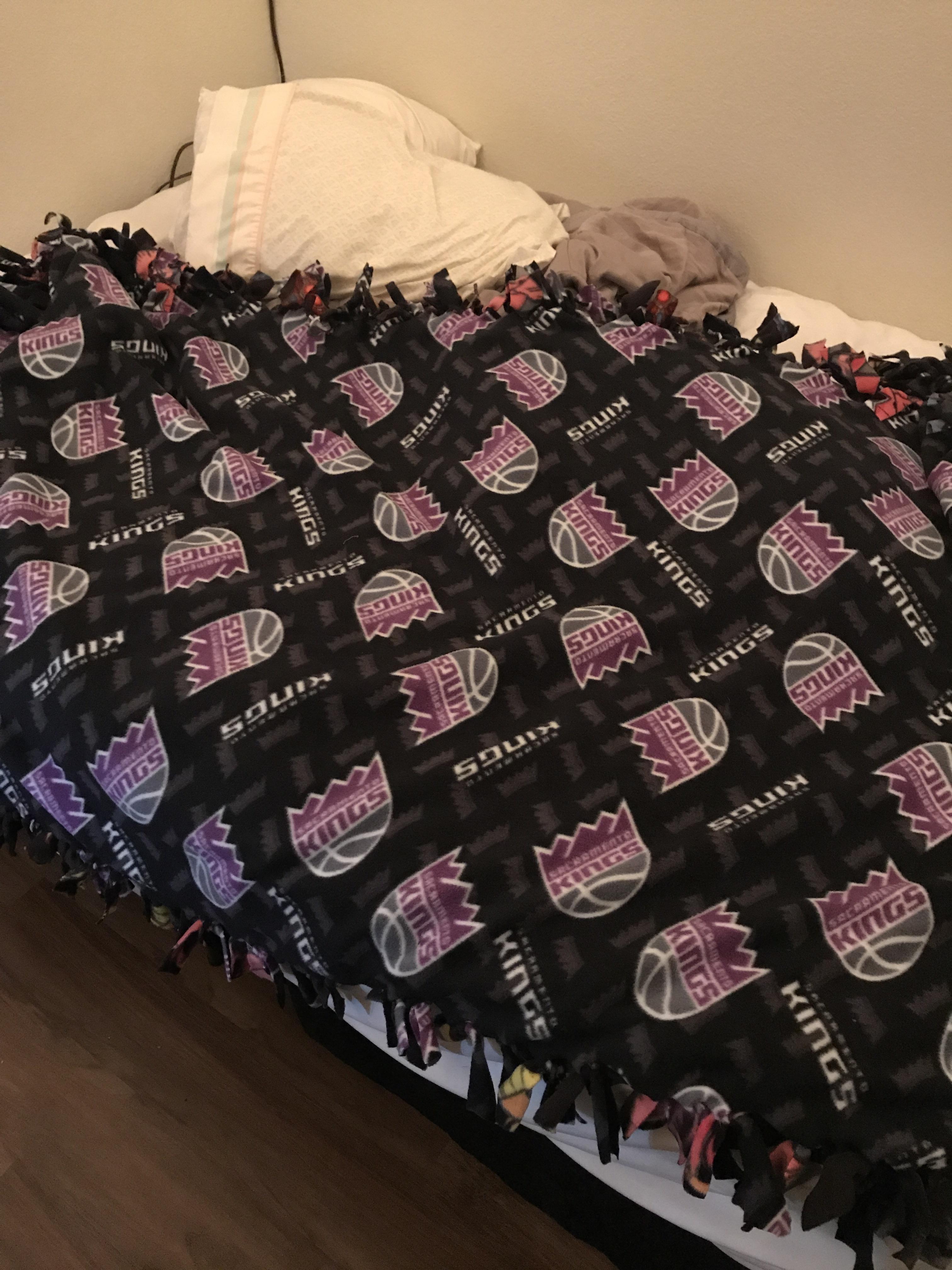 My boss hooked it up! Home made Sacramento Kings tie blanket, she drove