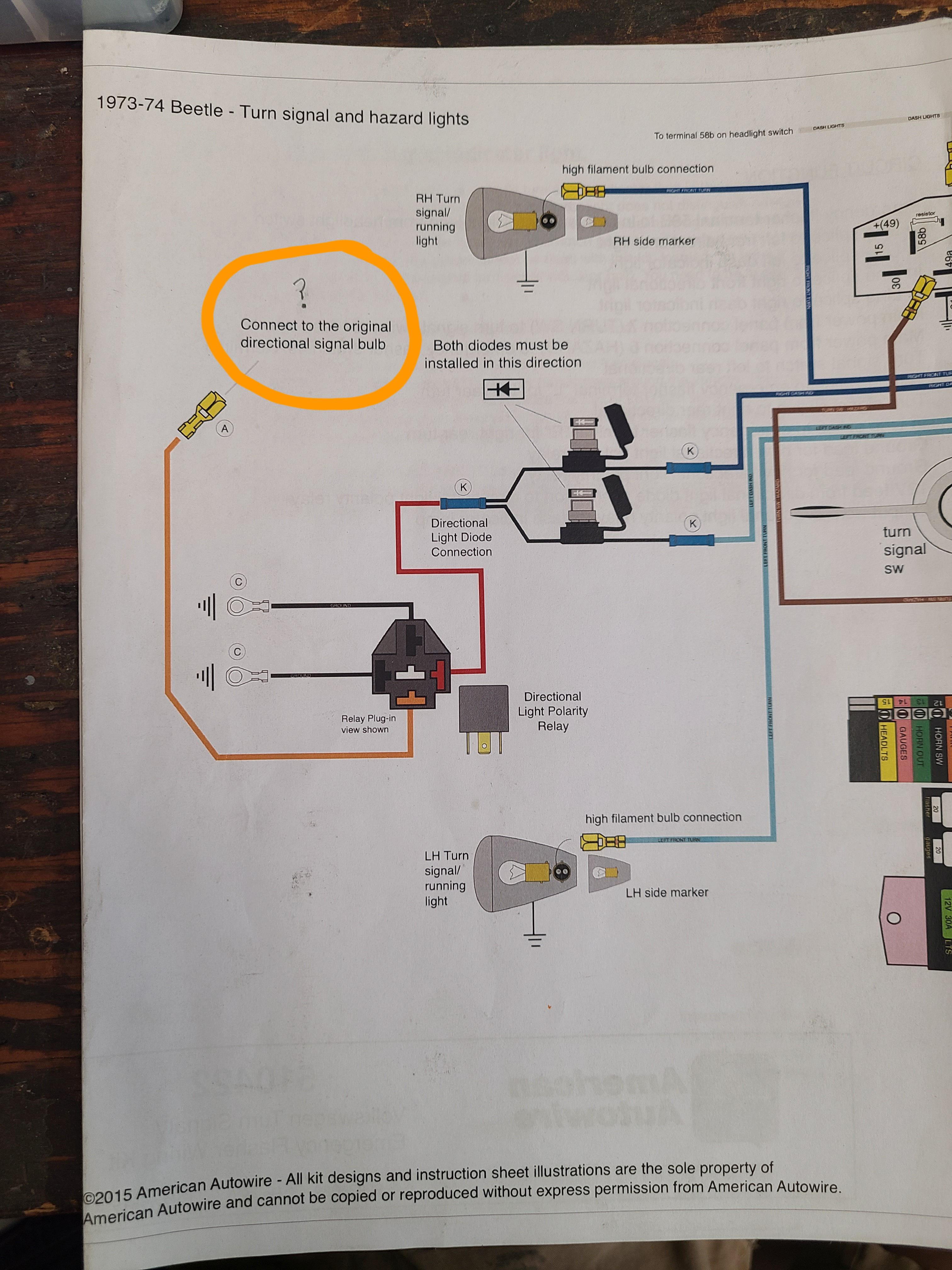 74 vw beetle. I'm wiring the turn signals but I don't know what or