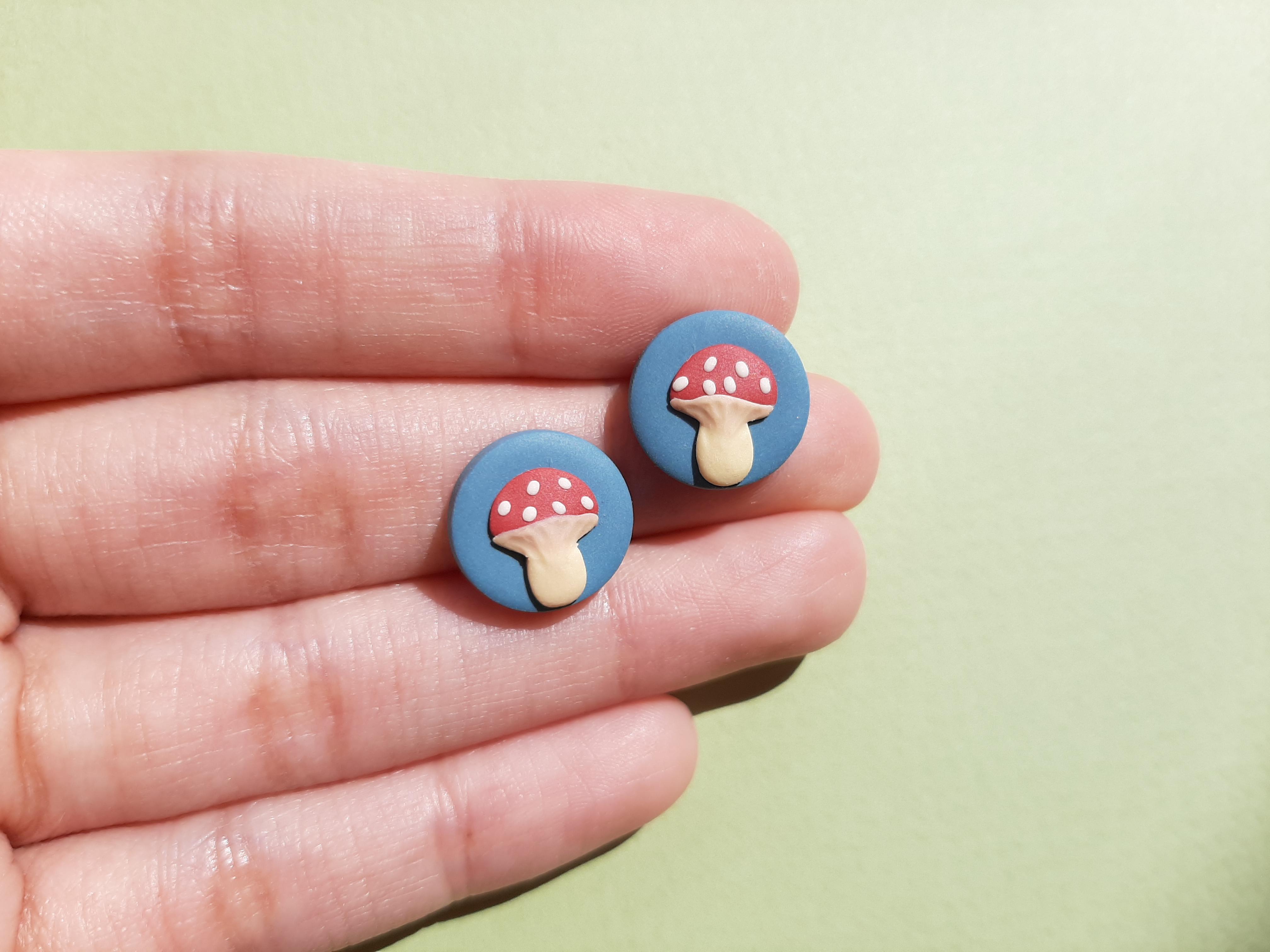I made mushroom polymer clay stud earrings r/Mushrooms