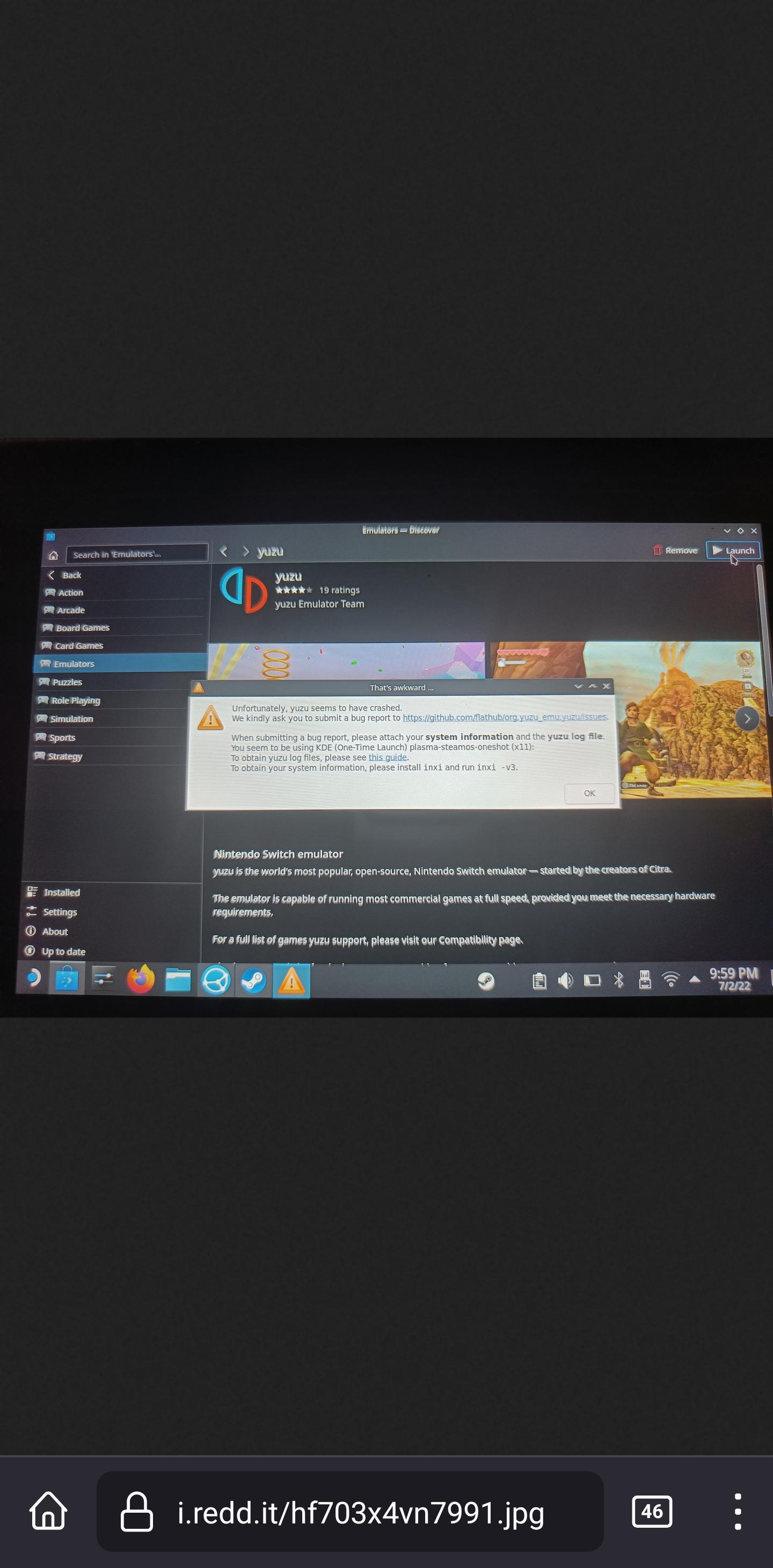 Yuzu crashes in desktop mode. Any fix? SteamDeck