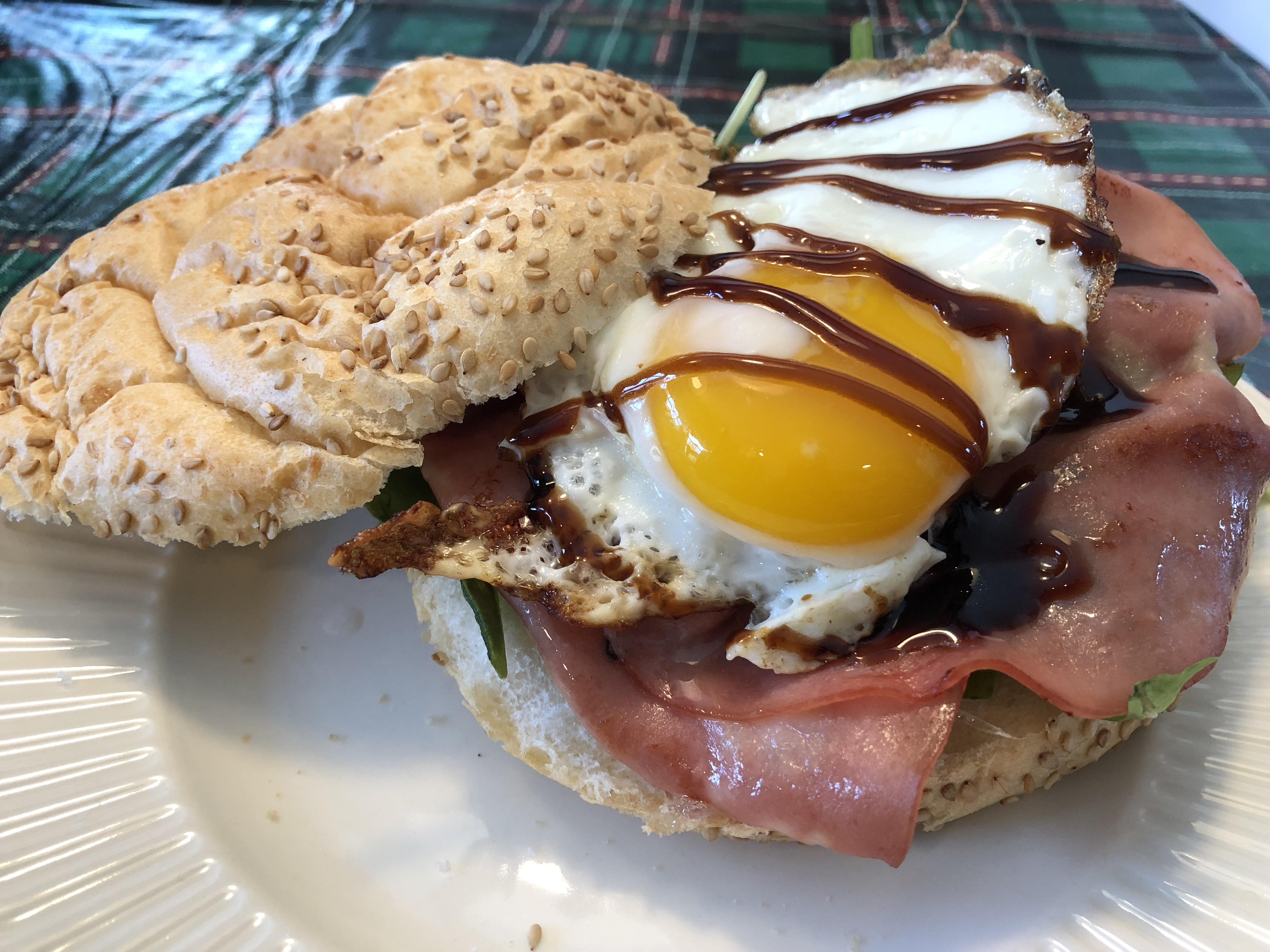 Arugula, fried mortadella, egg and balsamic glaze r/eatsandwiches