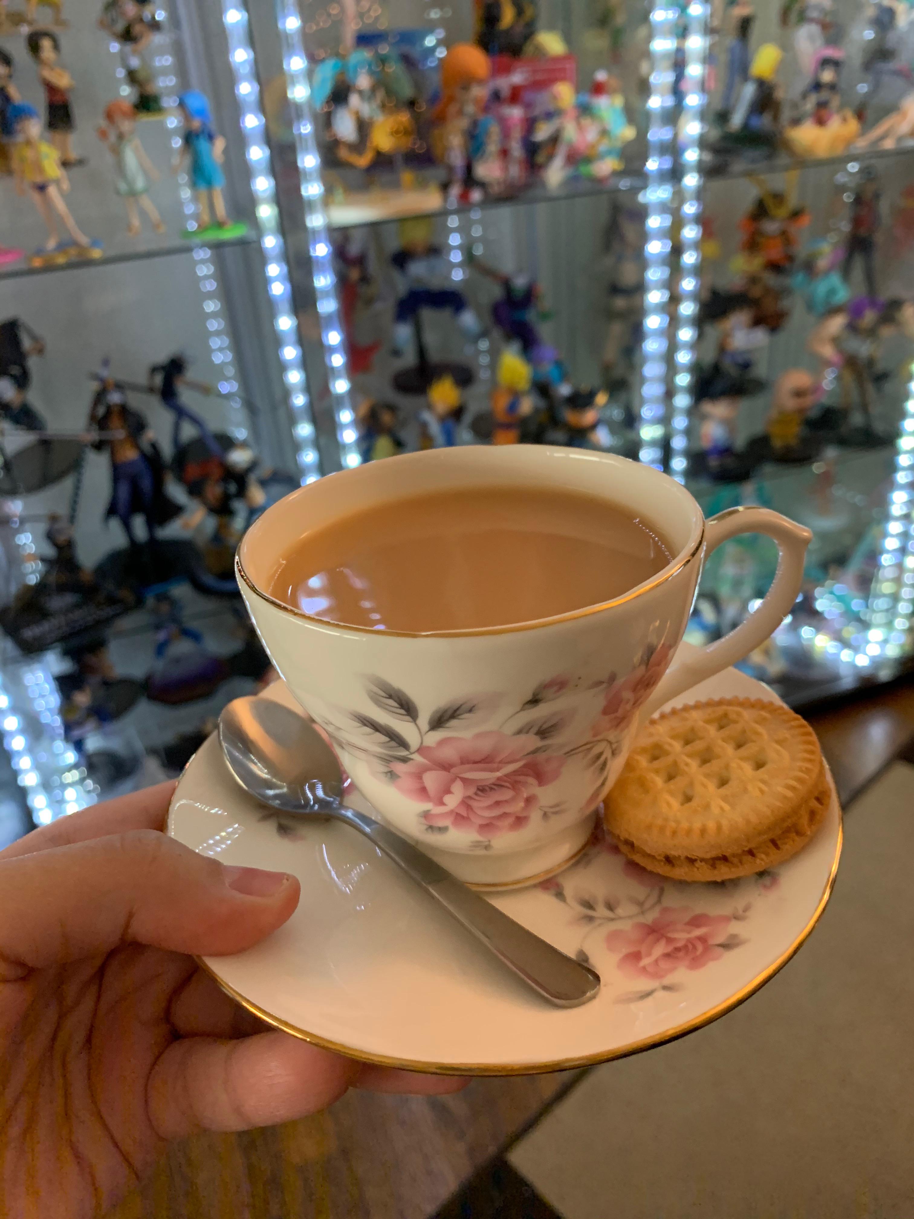 English Breakfast with milk and sugar in one of my favorite tea cups