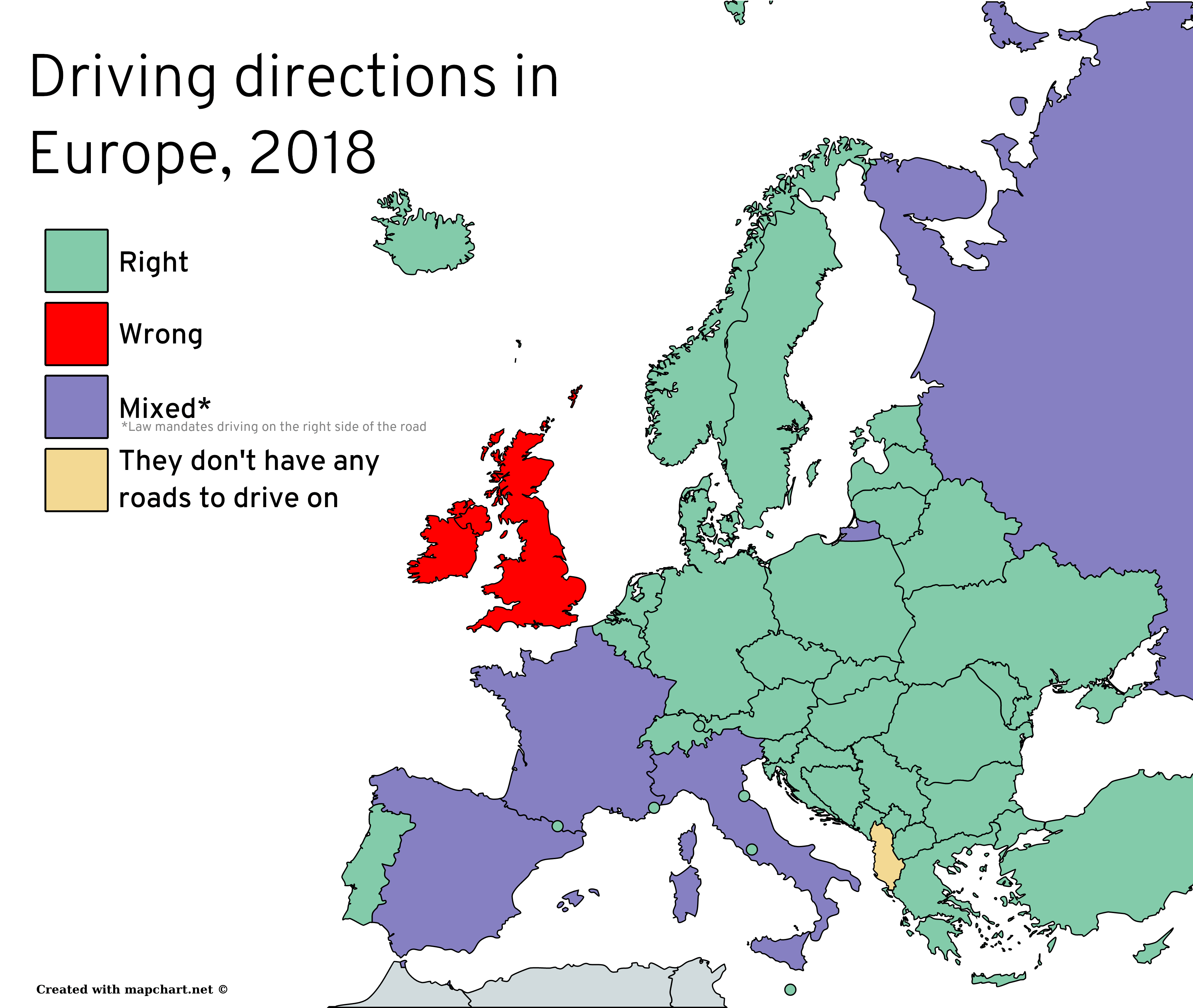 Europe Map Driving Directions Driving direction in Europe, 2018 [OC] mapporncirclejerk