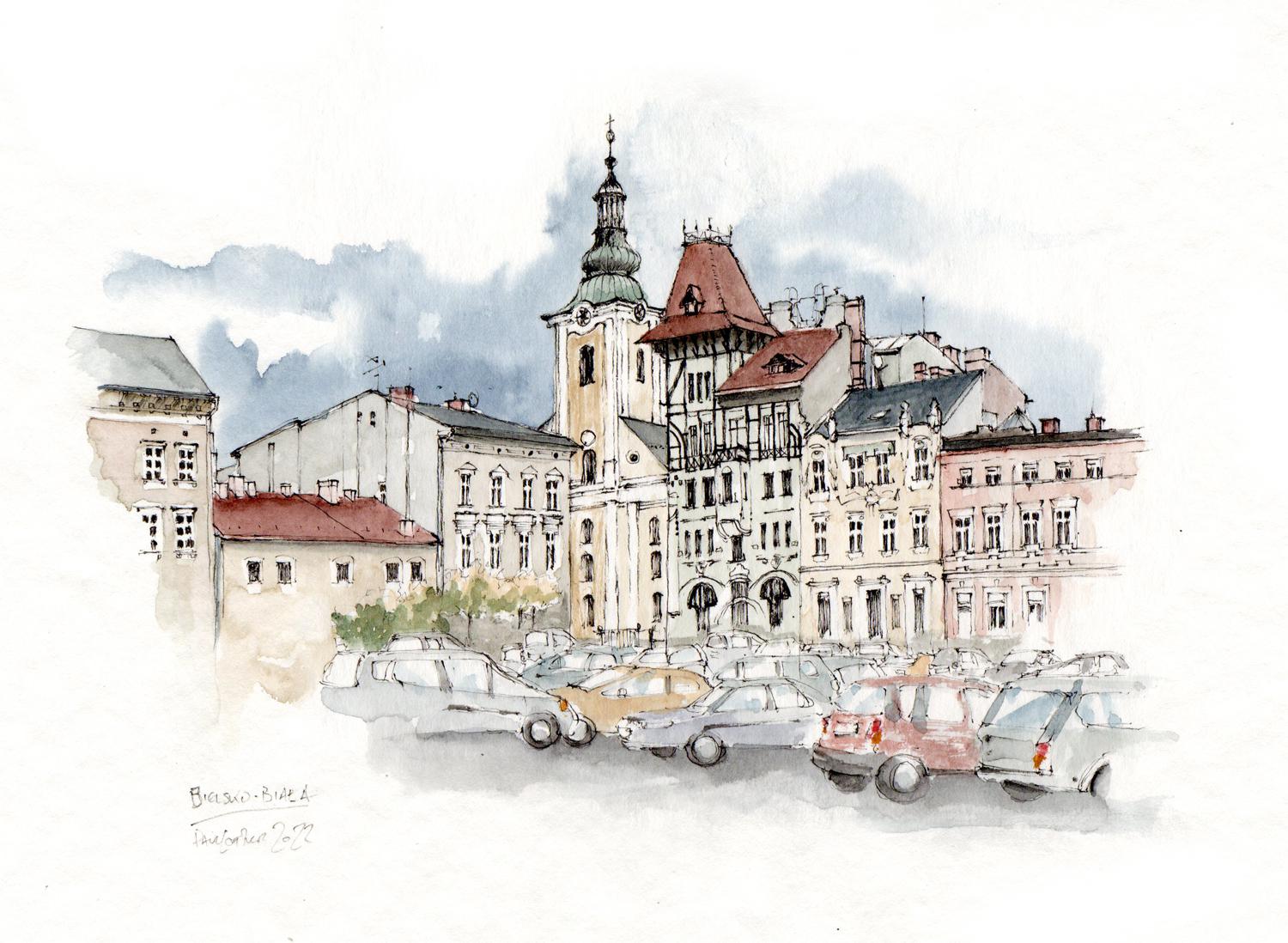 Ink & Wash The Frog House in BielskoBiała, Poland Watercolor