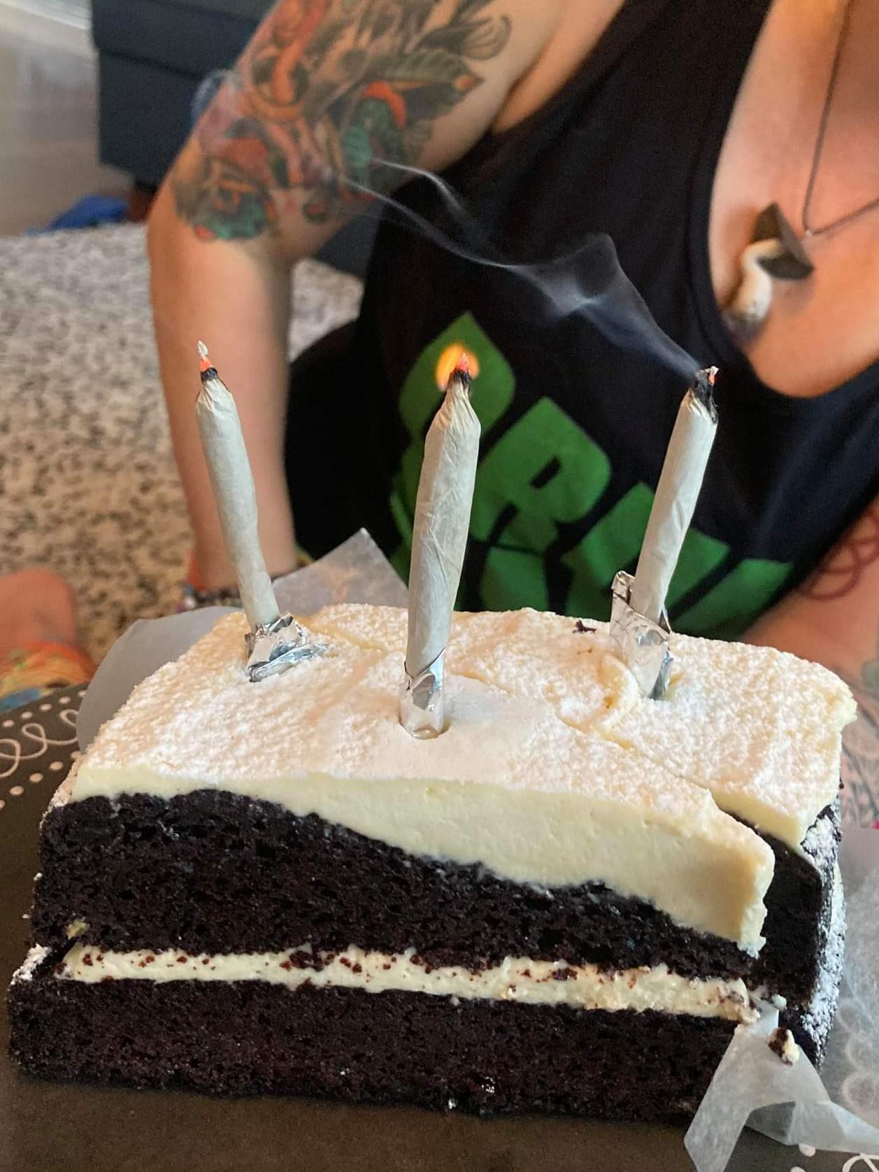Guinness and Bailey's chocolate cake with joints for candles, celebrating my bestie's birthday ️