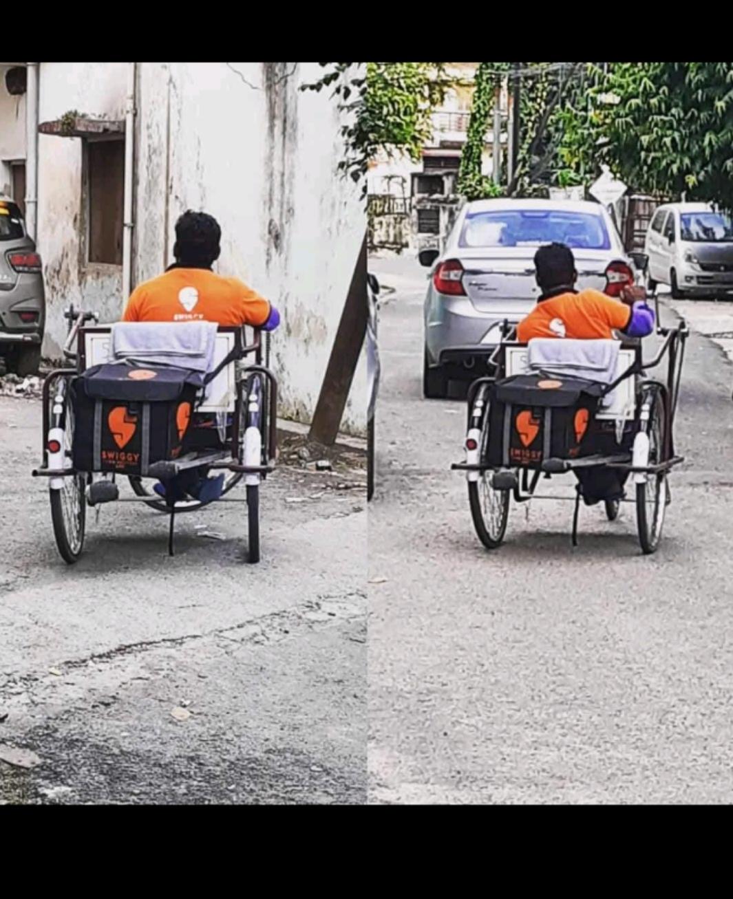 Swiggy delivery man delivers orders in a wheelchair cycle r/IndiaSpeaks