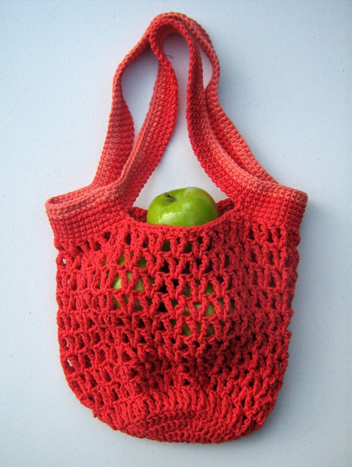 FO More market bag goodness! Lily Sugar & Cream yarn in lovely coral
