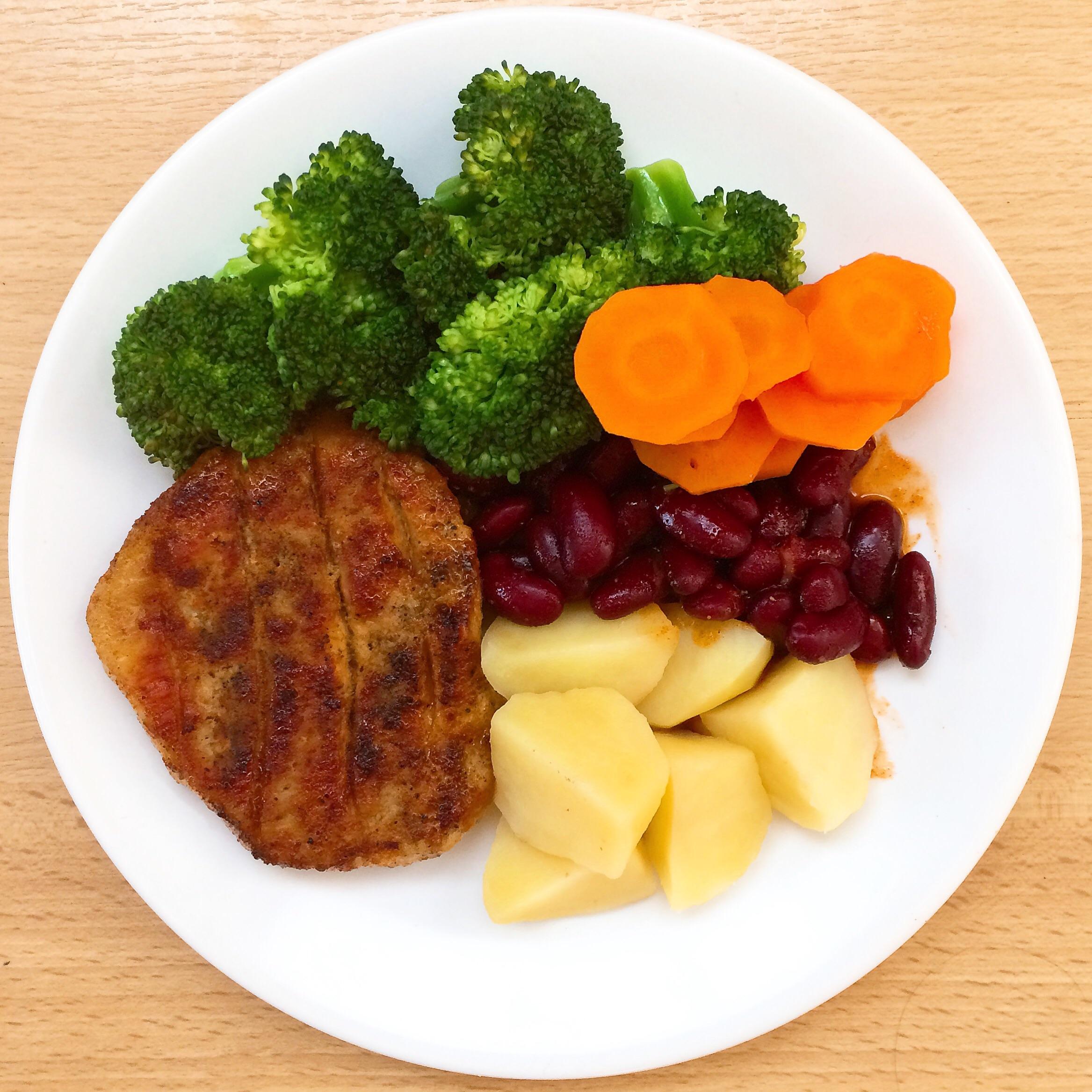Today’s lunch Pork Cutlet with Hot Chilli Beans and Vegetables (322