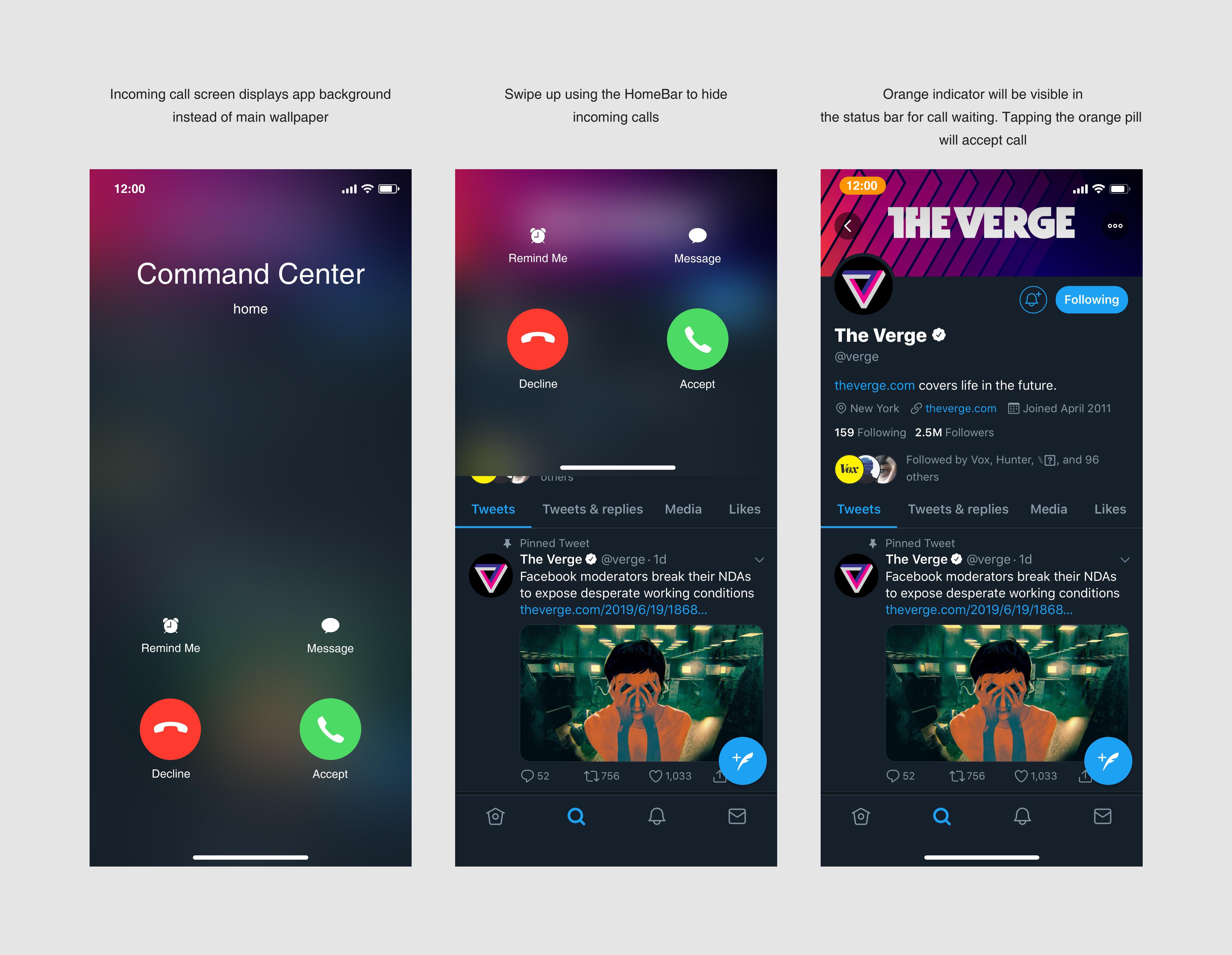 [concept] Swipe up to hide calls iphone