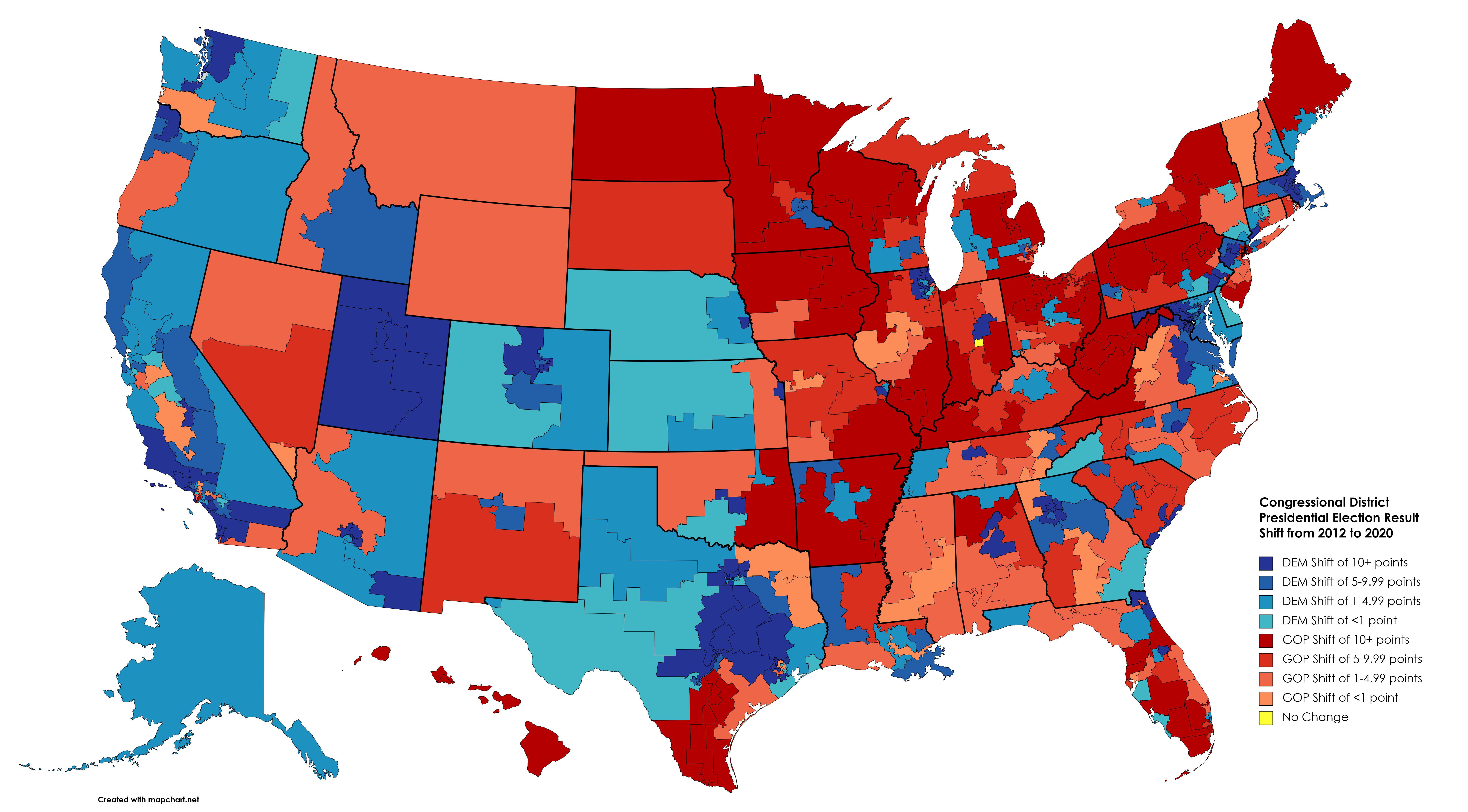 Map of US congressional district trends from 20122020 r/MapPorn