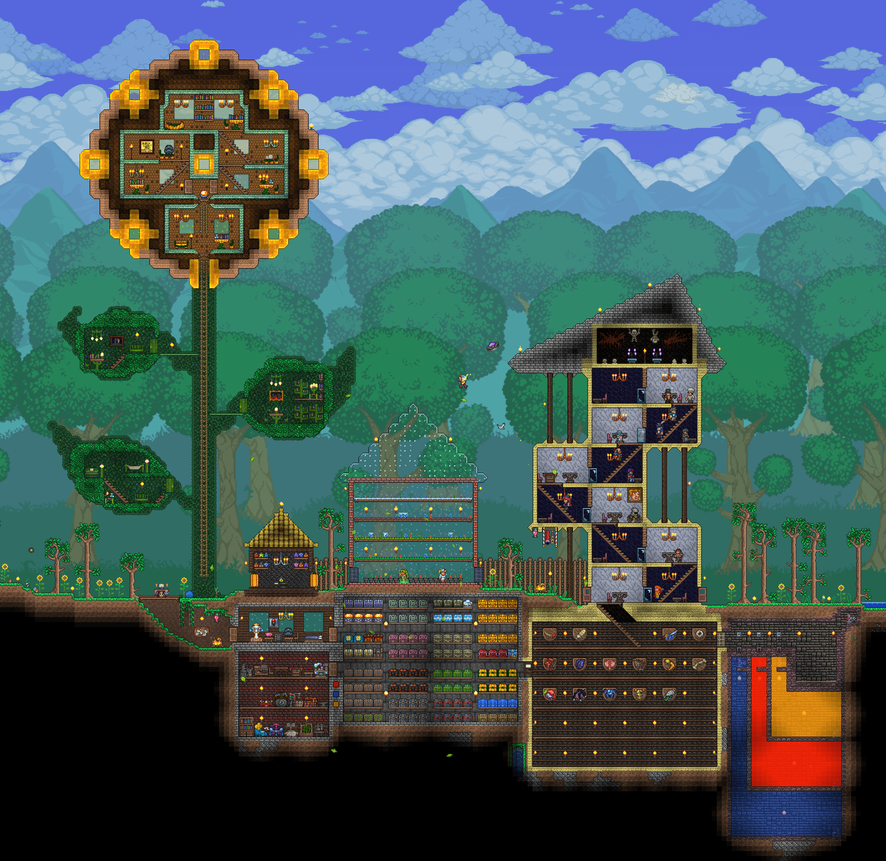 My village with Giant Sunflower (WIP) r/Terraria