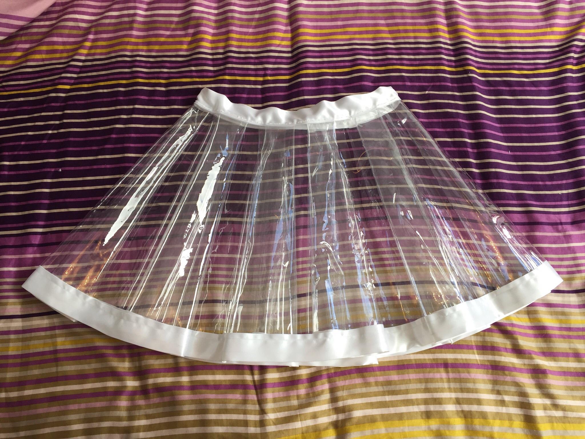 Pleated clear PVC circle skirt with white ribbon trimming r/sewing
