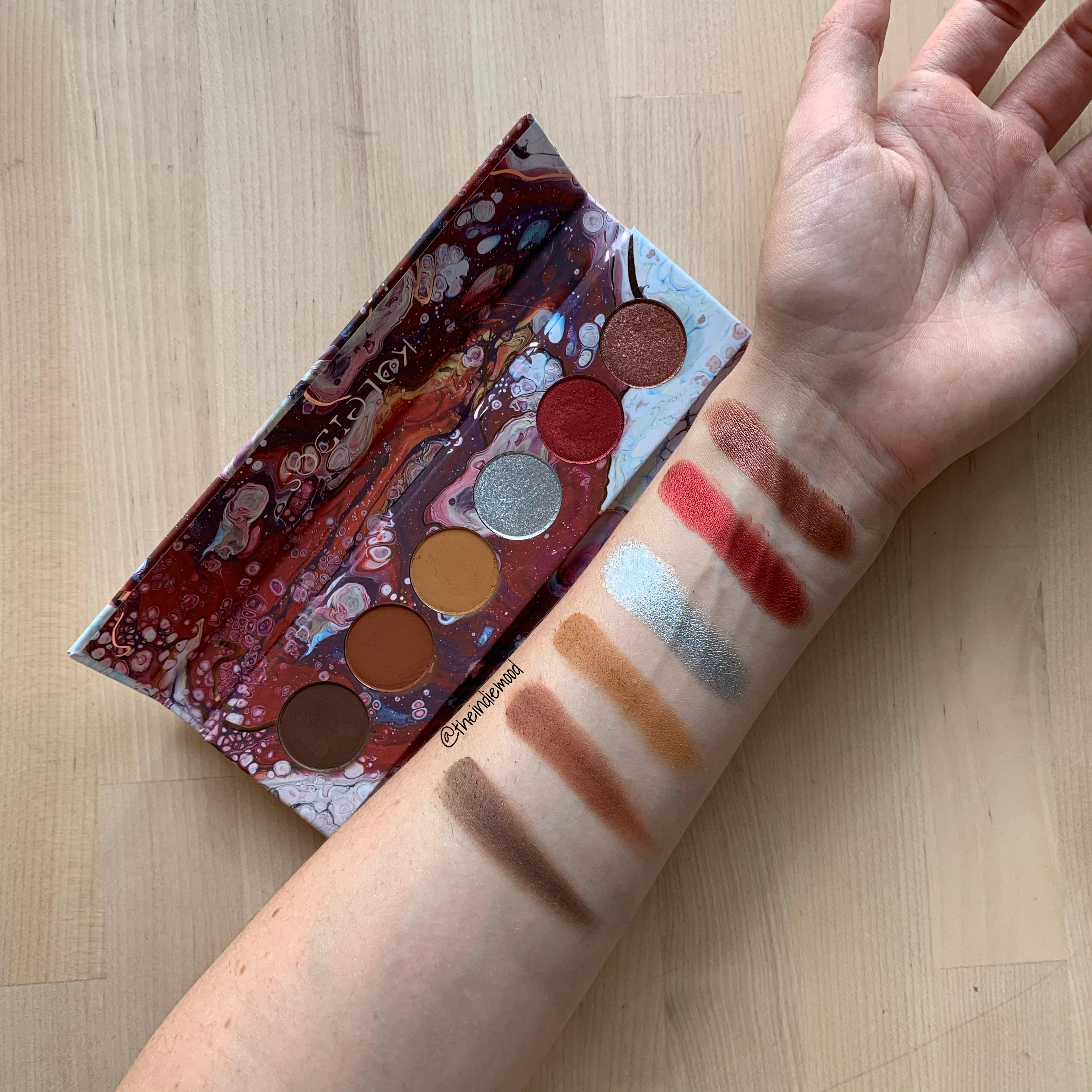 Kaleidos Makeup Cyber Bronze palette. Natural lighting, finger swatch