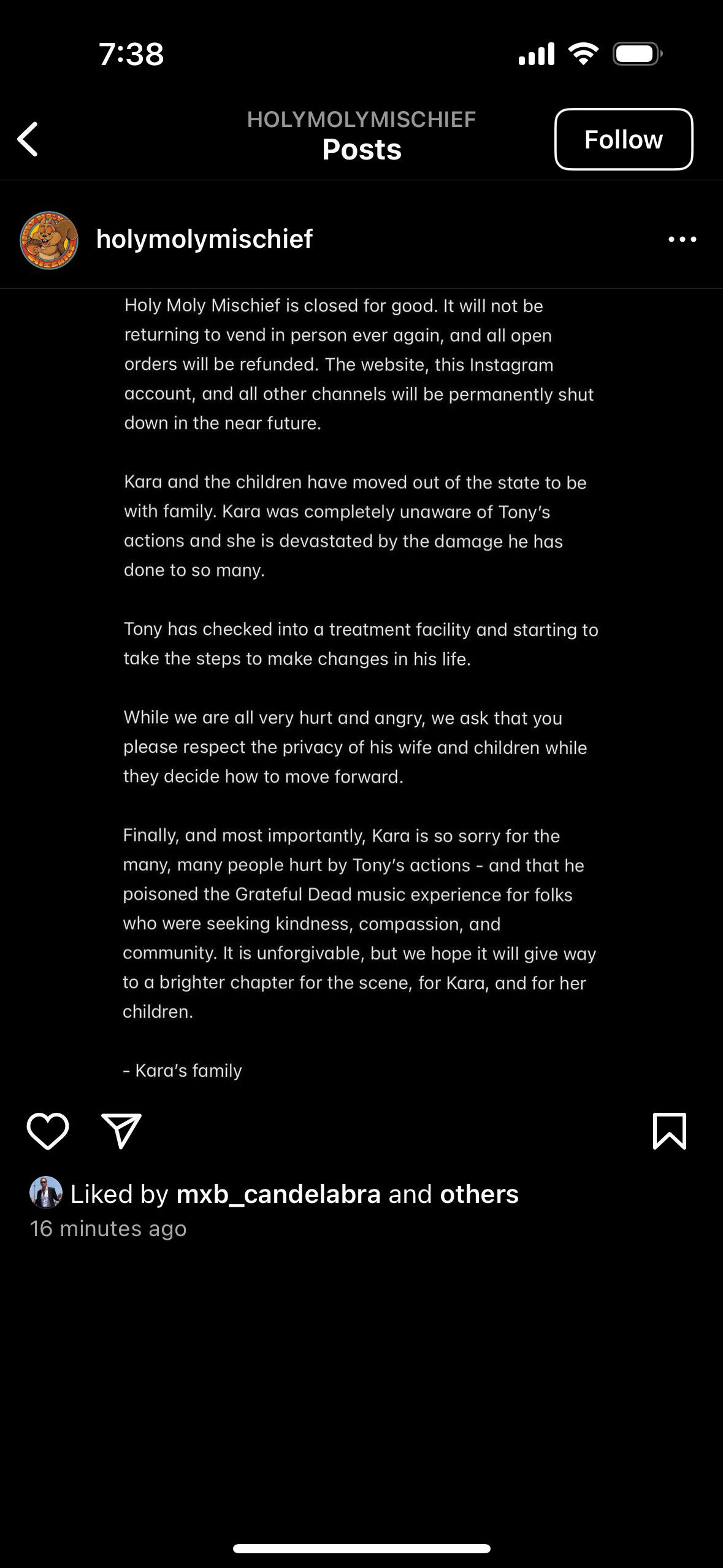 Holy moly statement posted closed for good.