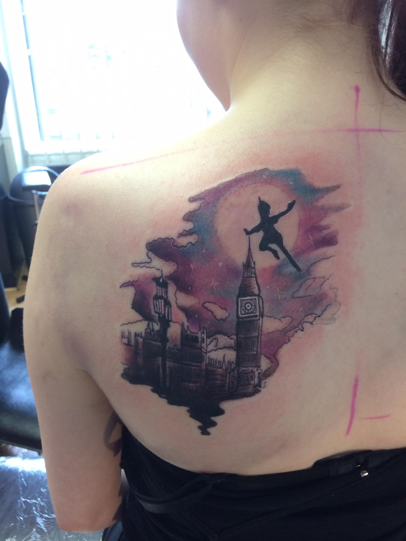 Peter Pan Tattoo done in 2016 by Cris Baker, The Drop of Ink, Shipley