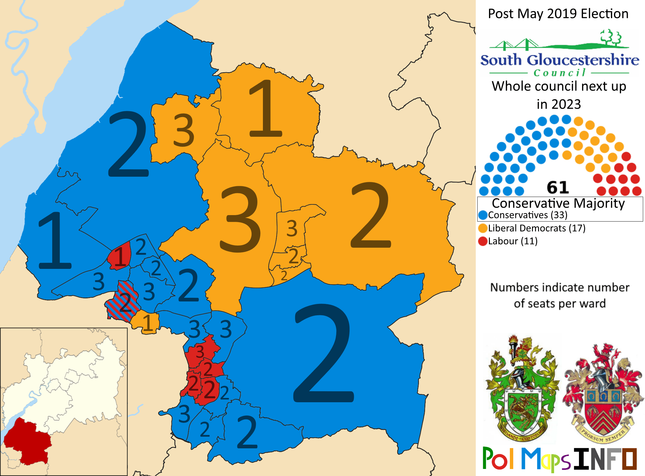 South Gloucestershire Council, South West. Post May 2019 Election. r