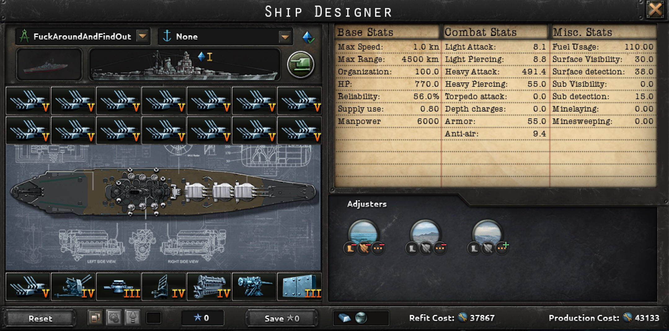 Rate the other battleship I made, just ignore the speed r/hoi4