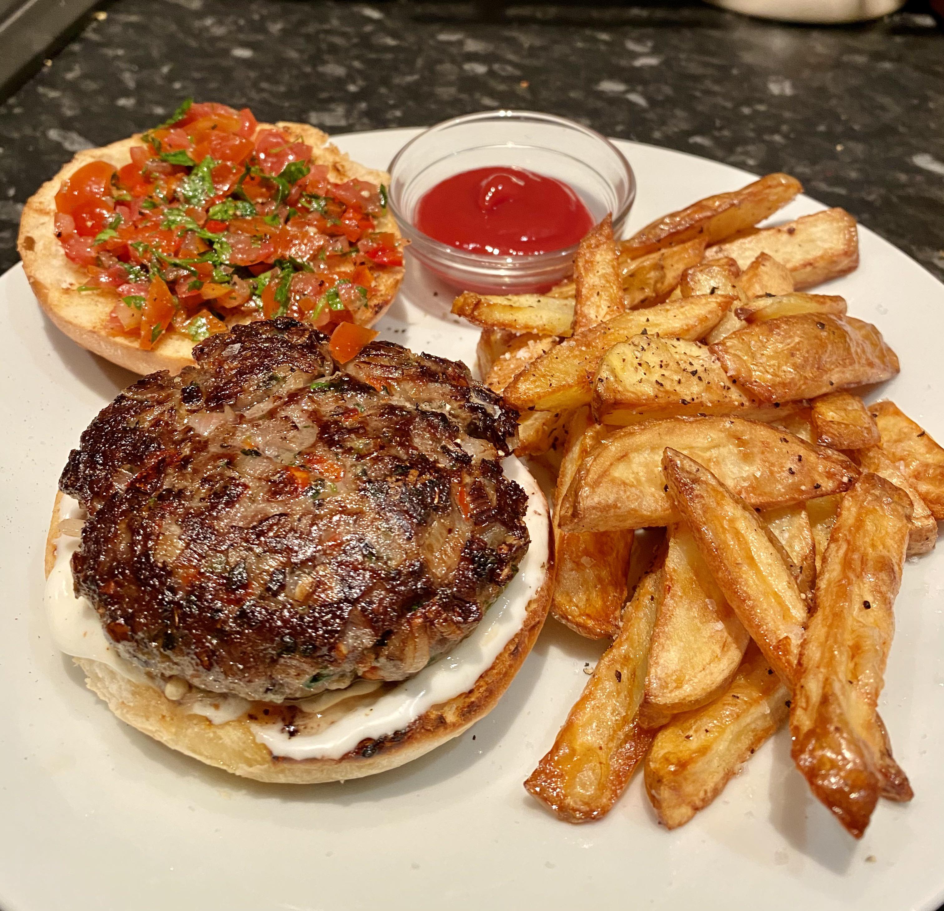 [Homemade] Beef Burger and Potato Wedges r/food