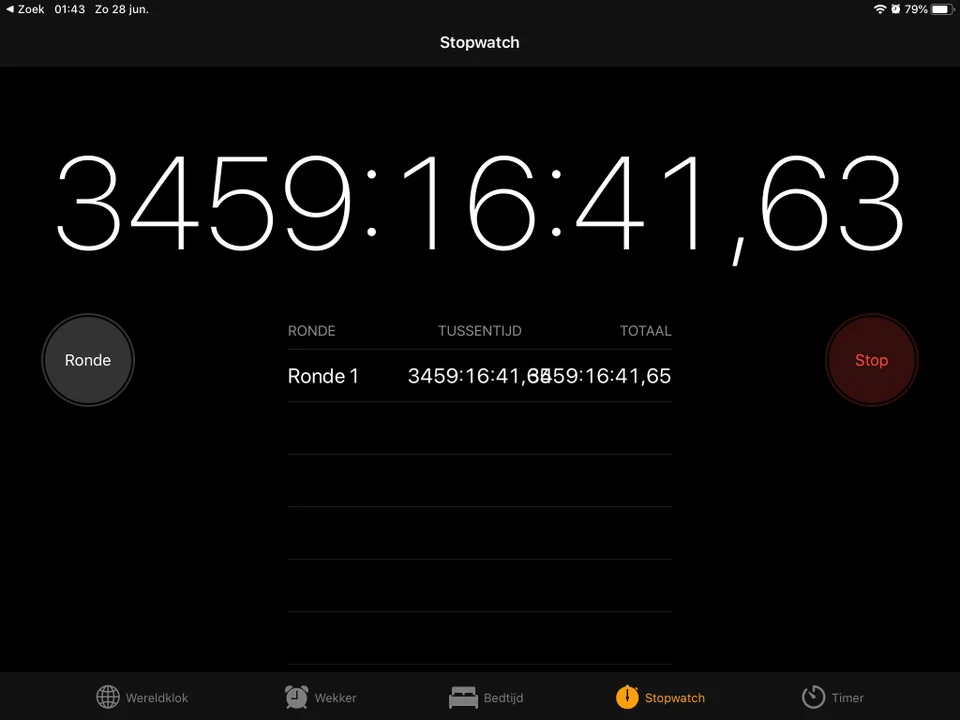 So I accidentally to stop a stopwatch a long time ago and it has been going ever since