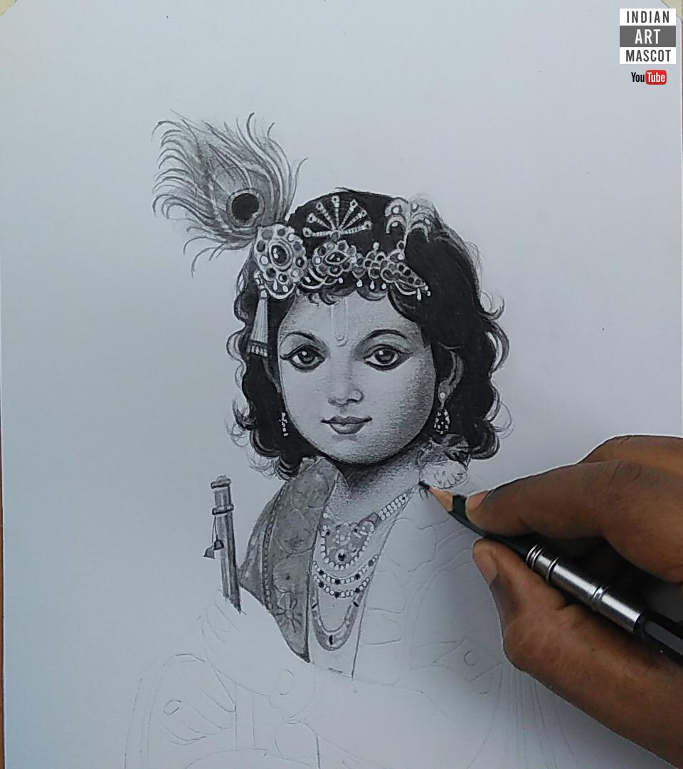 Colour Pencil Drawing Krishna