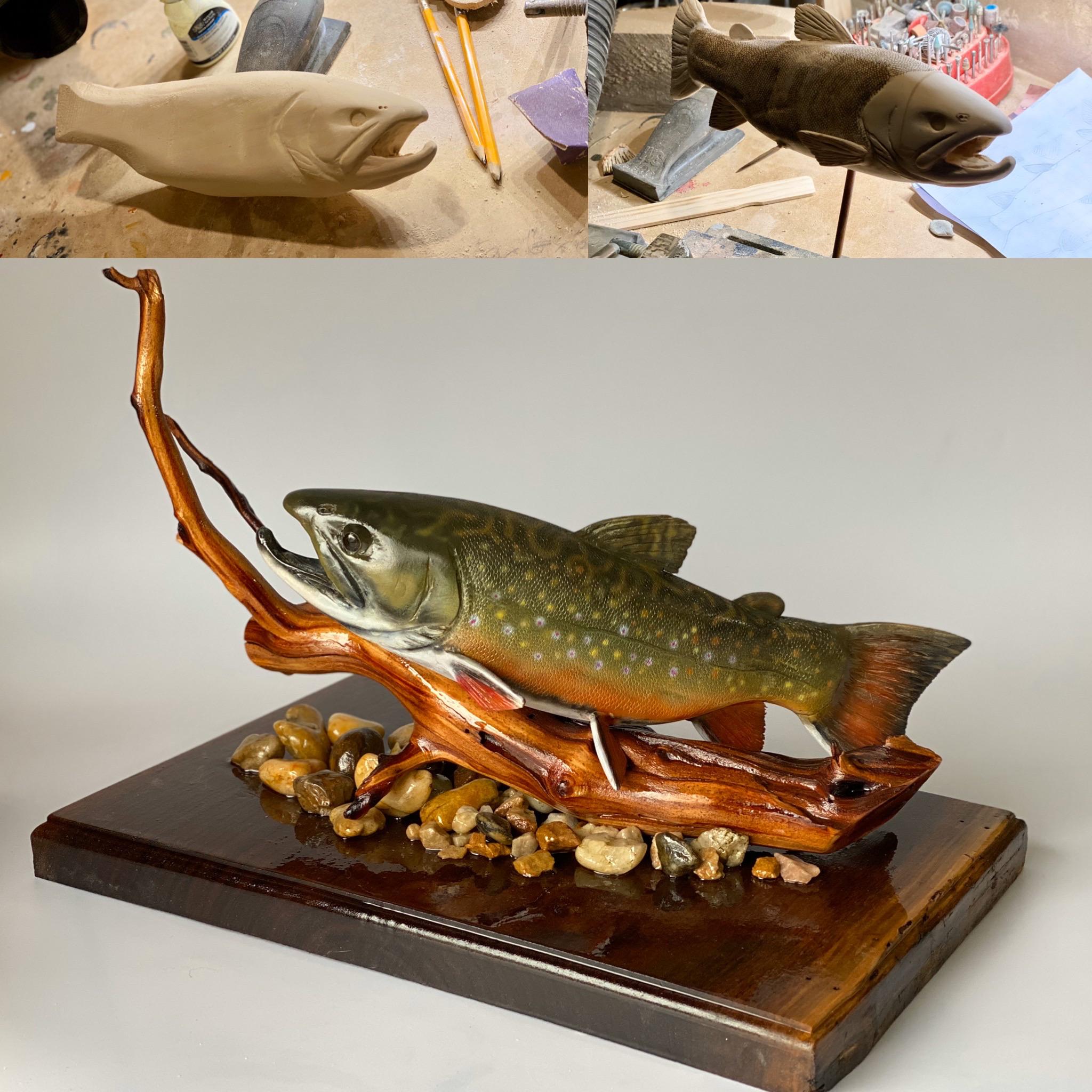 Brook trout wood carving I just finished based off brookies caught in