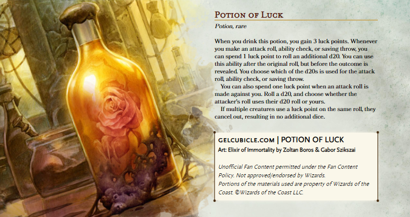 Magic Item Potion of Luck Change your fate with a familiar mechanic