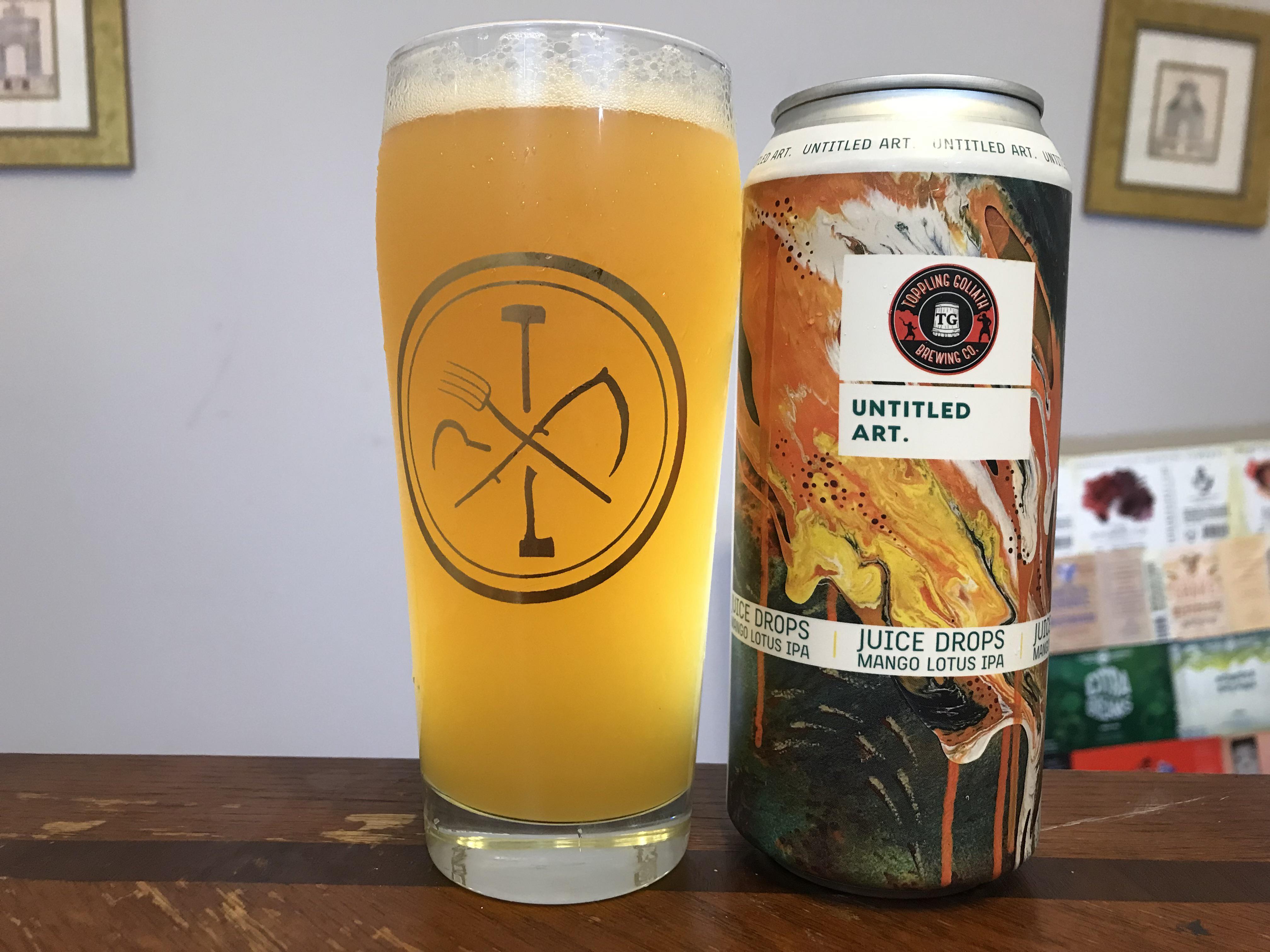 Juice Drops Mango Lotus IPA, a collaboration between Untitled Art and