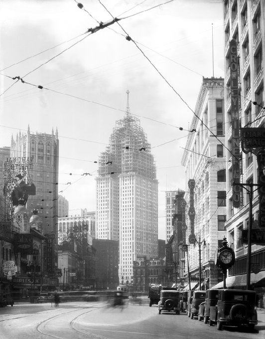 Penobscot Building in Detroit under construction 1928 (Source WSU