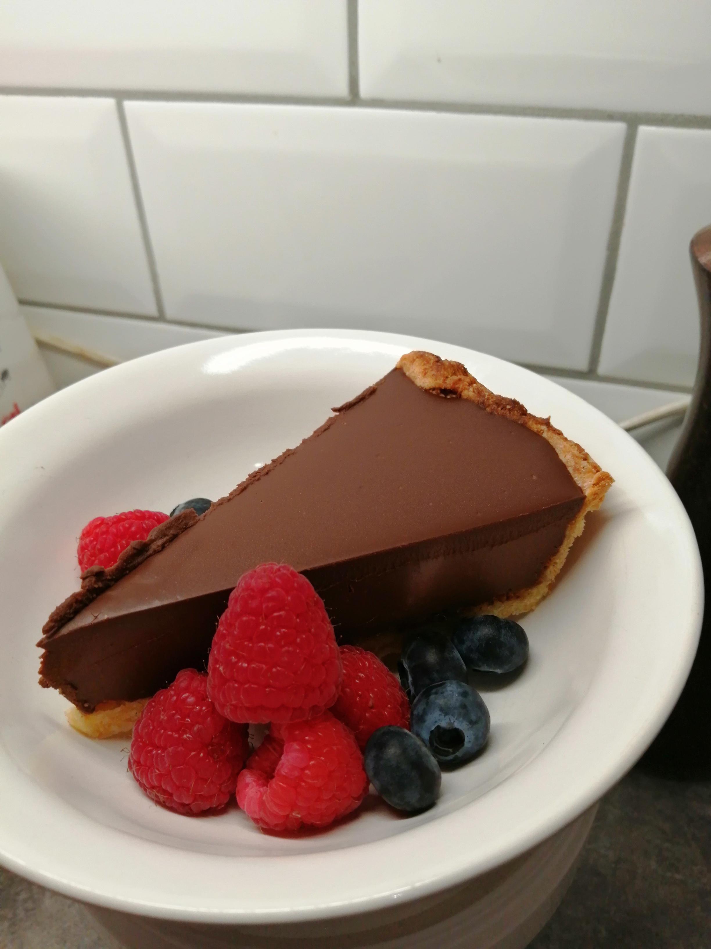 Marmalade and dark chocolate ganache tart (gluten free) (OC) glutenfree