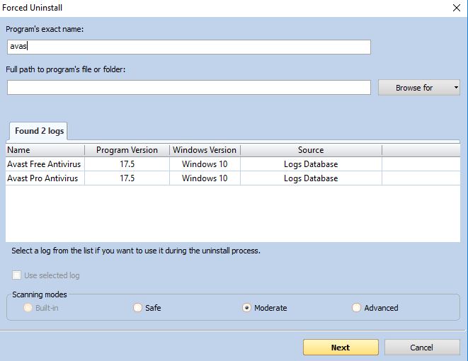Trying to delete avast residual files with Revo Uninstaller. What