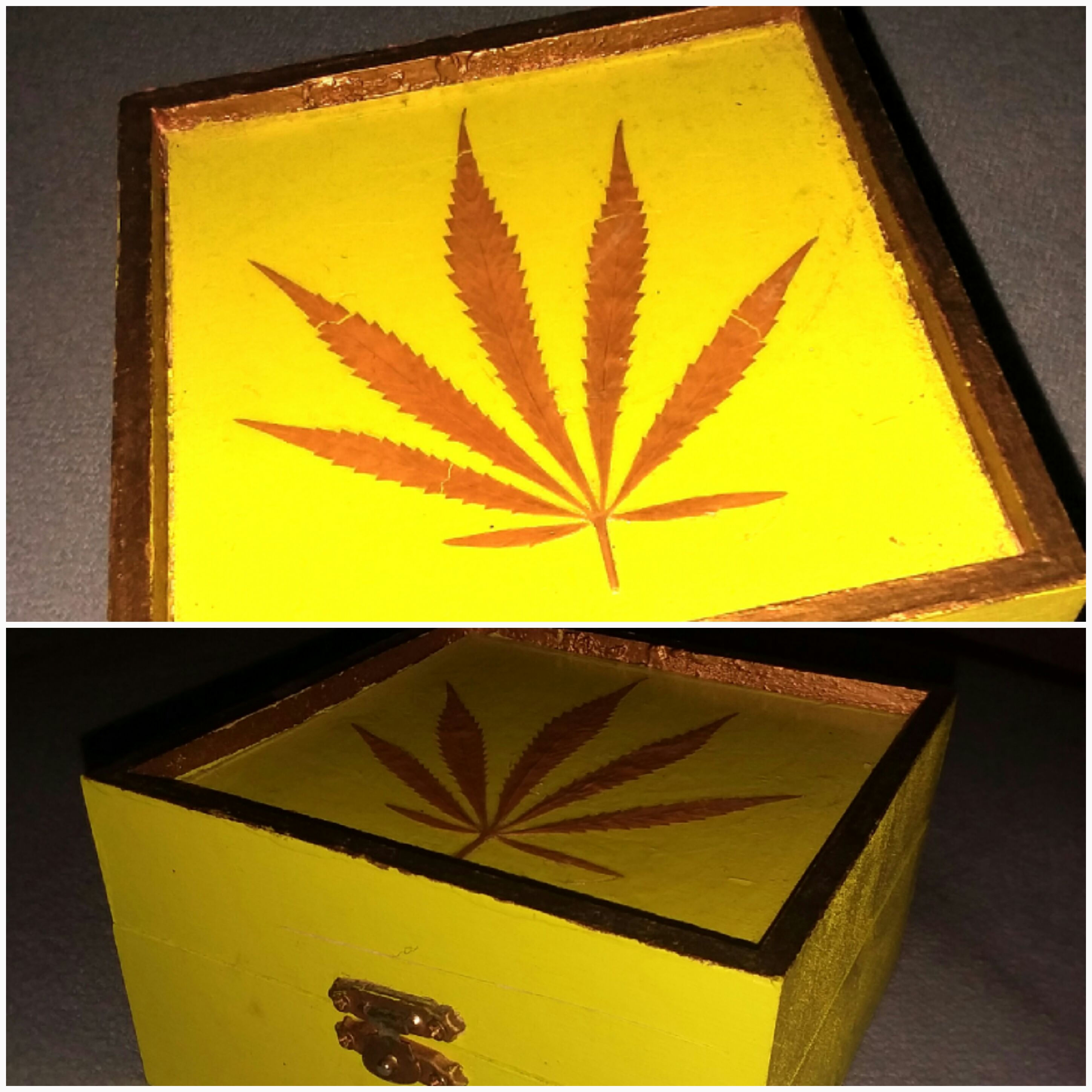 Stash box I made a while ago with a pressed leaf r/weed