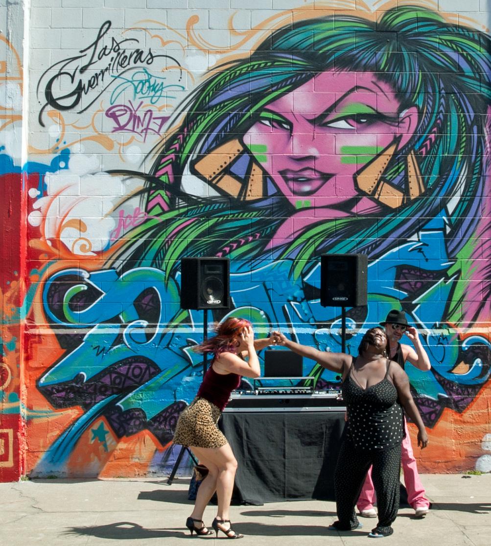 A celebration of street art Hip Hop Video Shoot in front of Oakland