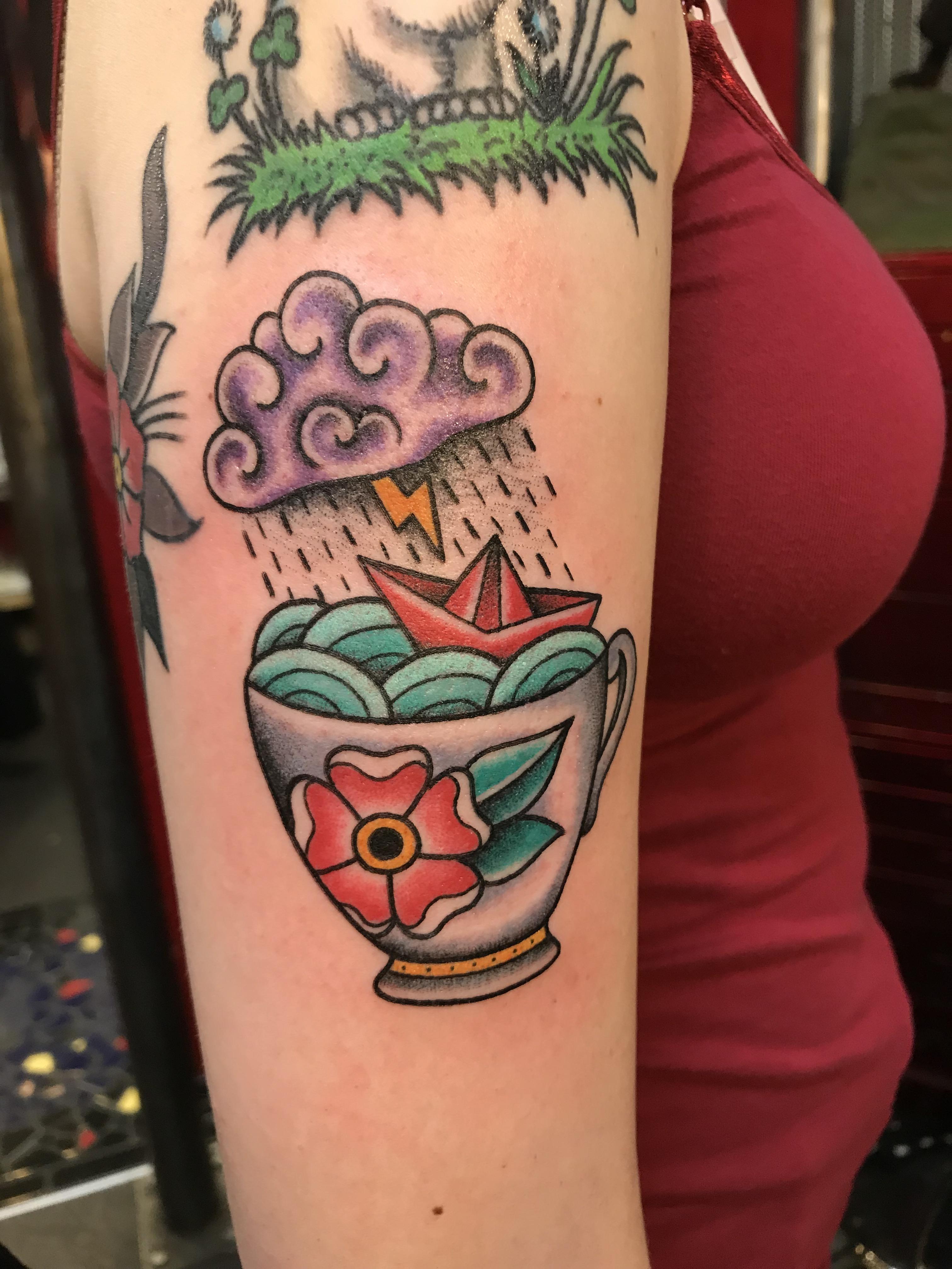 Storm in a teacup by Miss at Iron Age Studios, St. Louis, MO r/tattoos