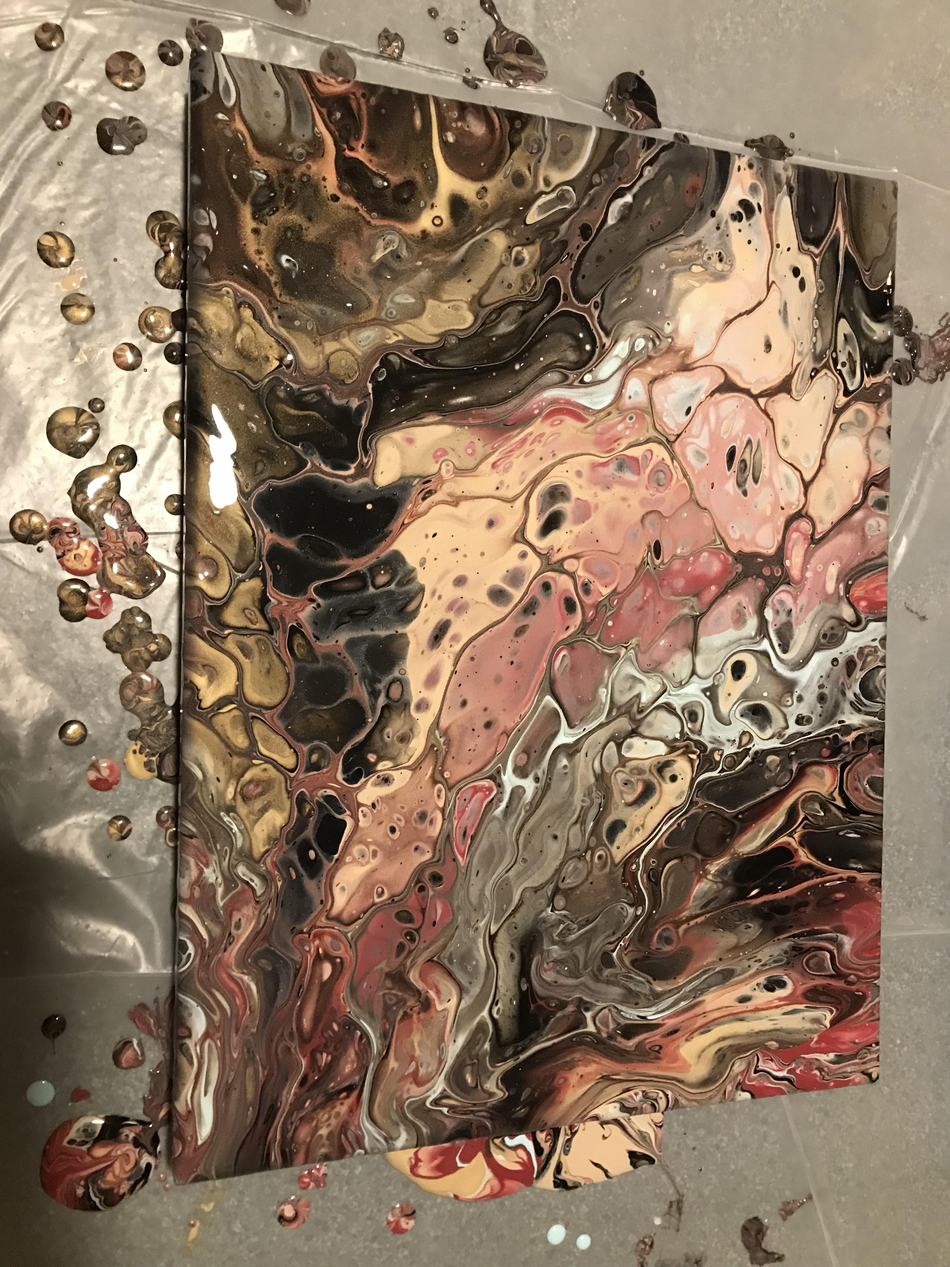 Acrylic pour using Floetrol with coconut hair serum to form the cells