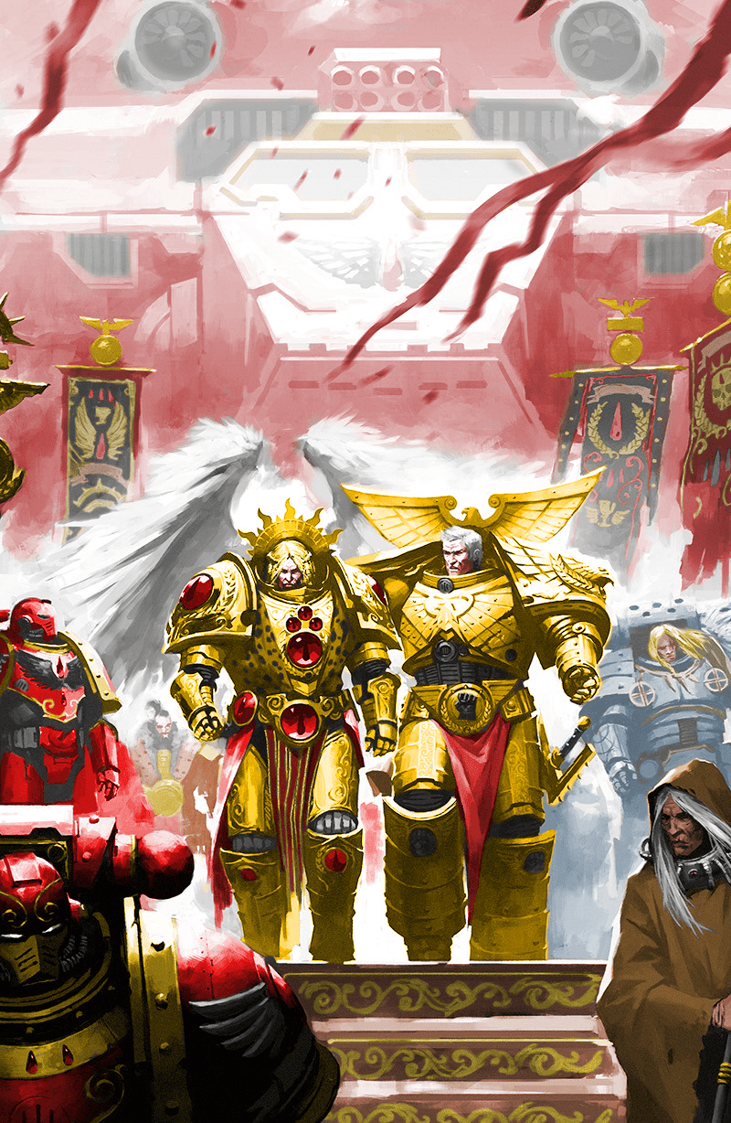 colorized illust of [Rogal Dorn and Sanguinius Mikhail Savier
