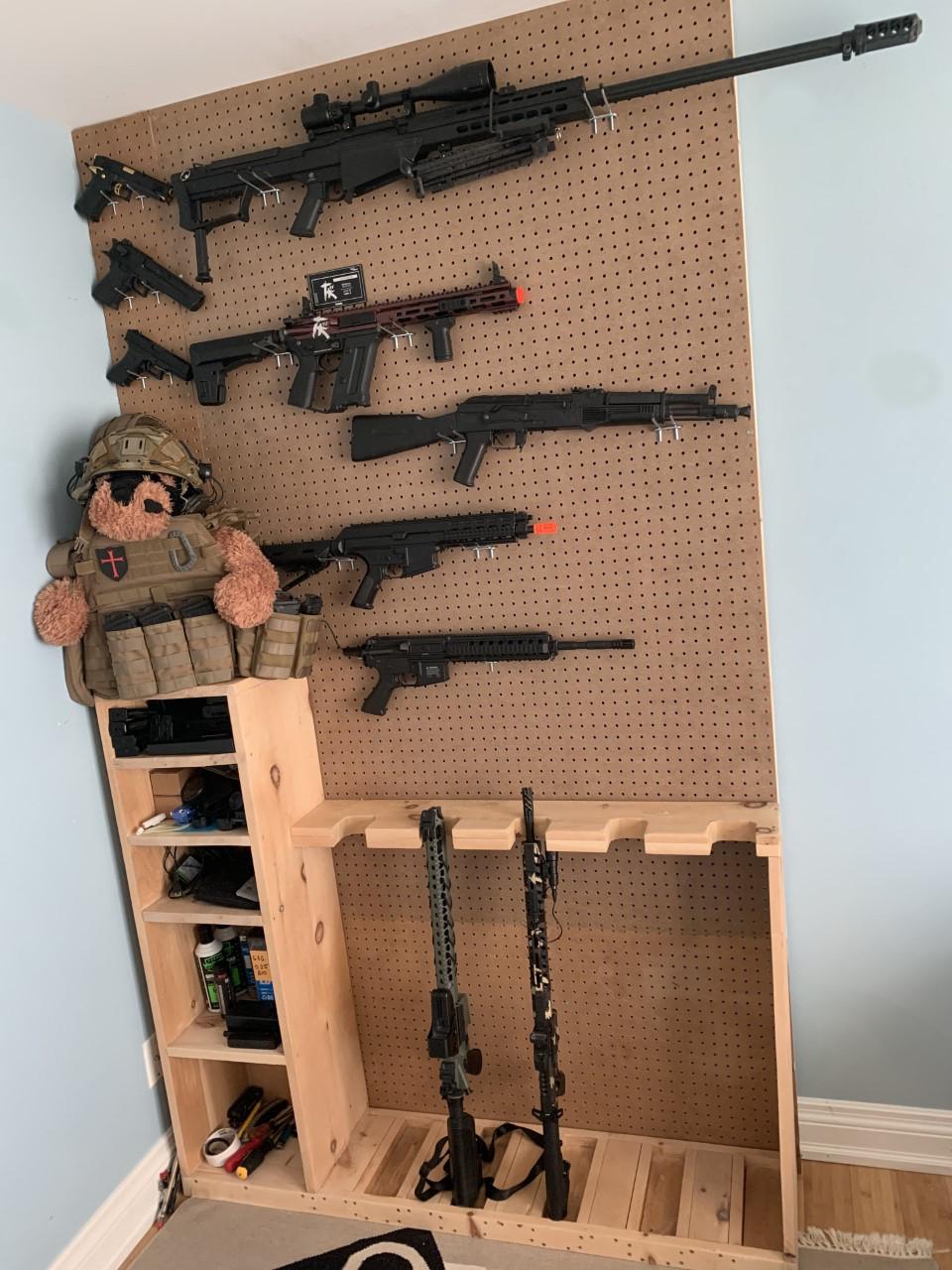 Finally got my gun wall done. think it is time to show it off r/airsoft