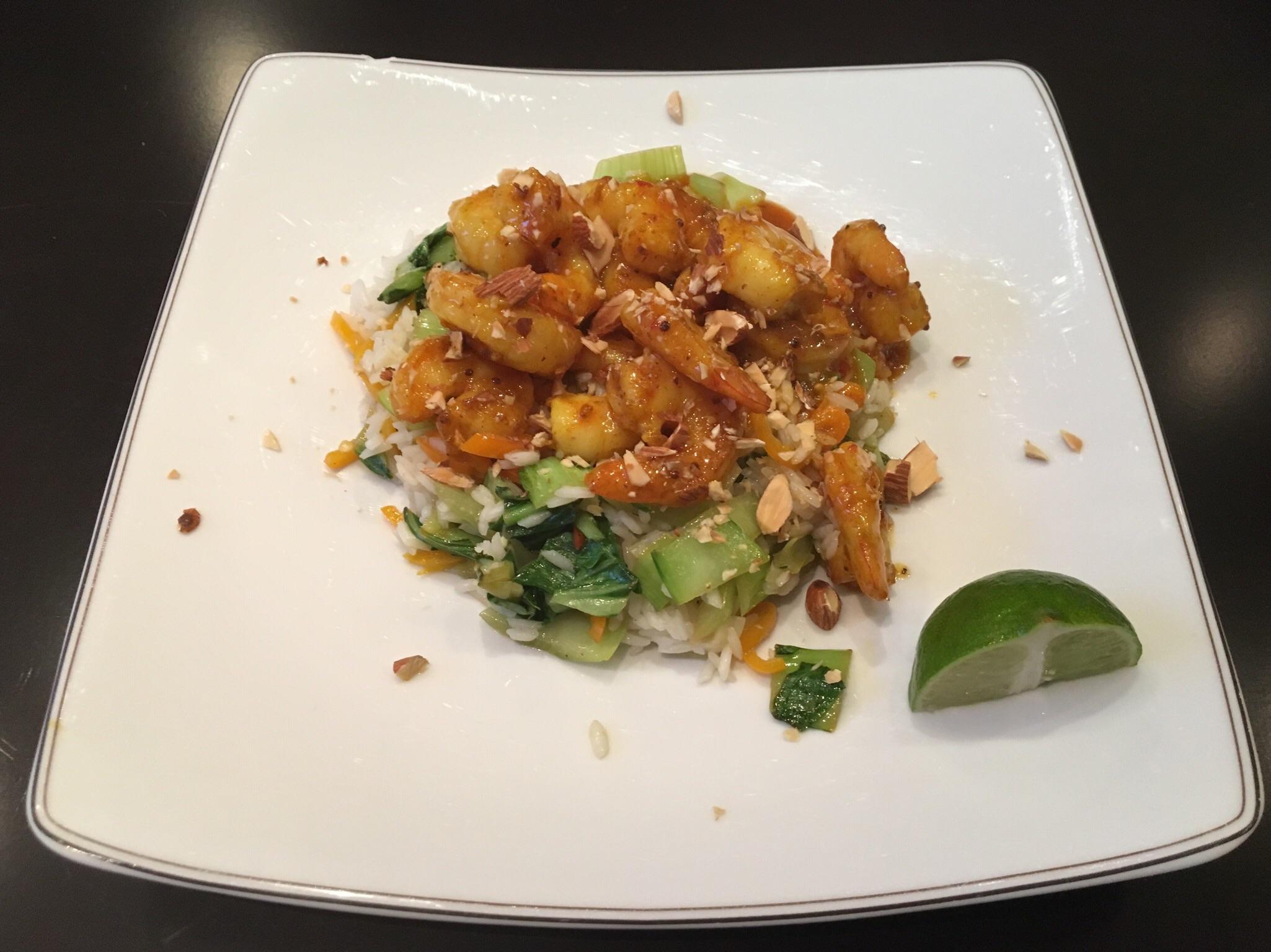 Vadouvan Shrimp & Sweet Chili Sauce with Aromatic Rice & Almonds r