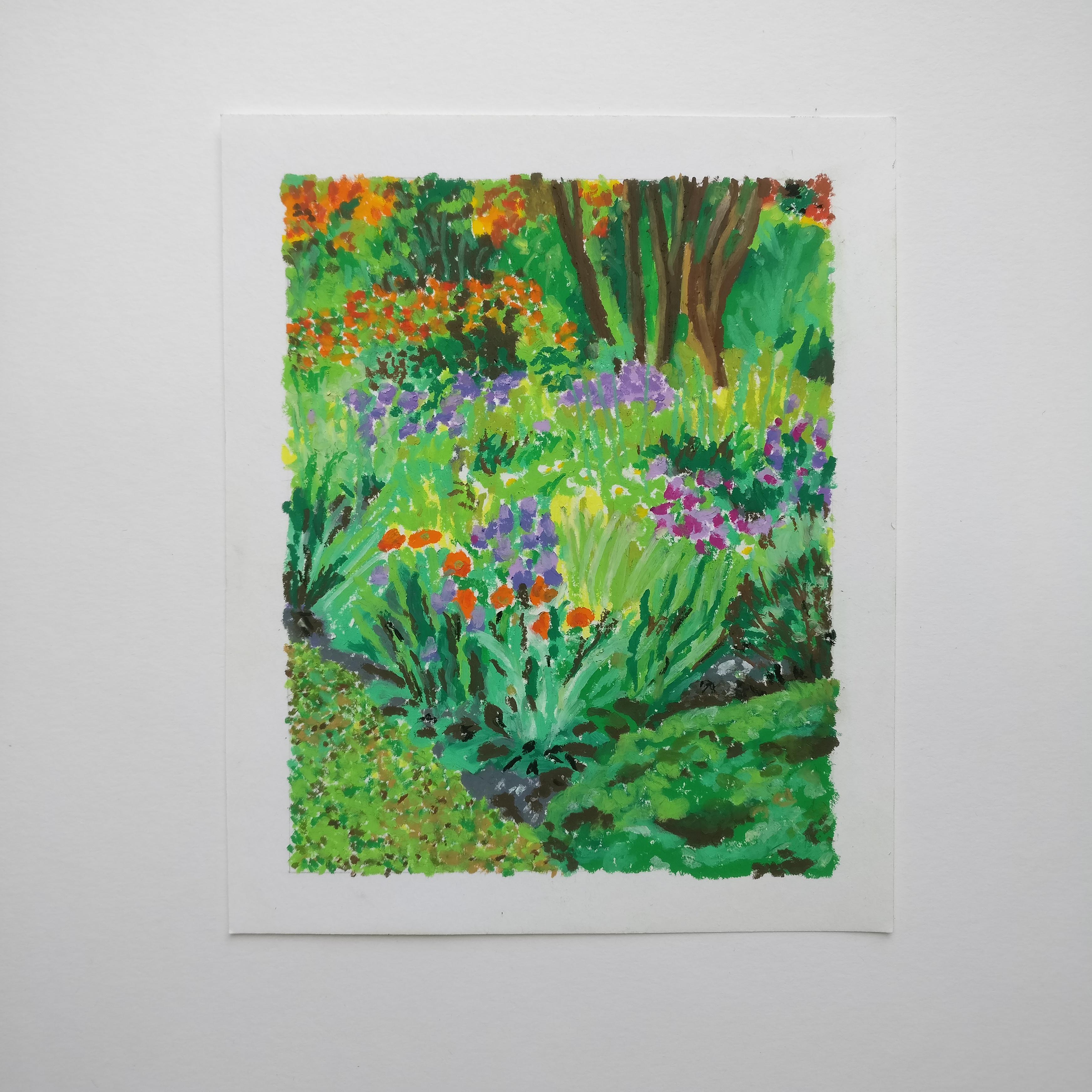 The English garden using oil pastels on watercolor paper r/painting