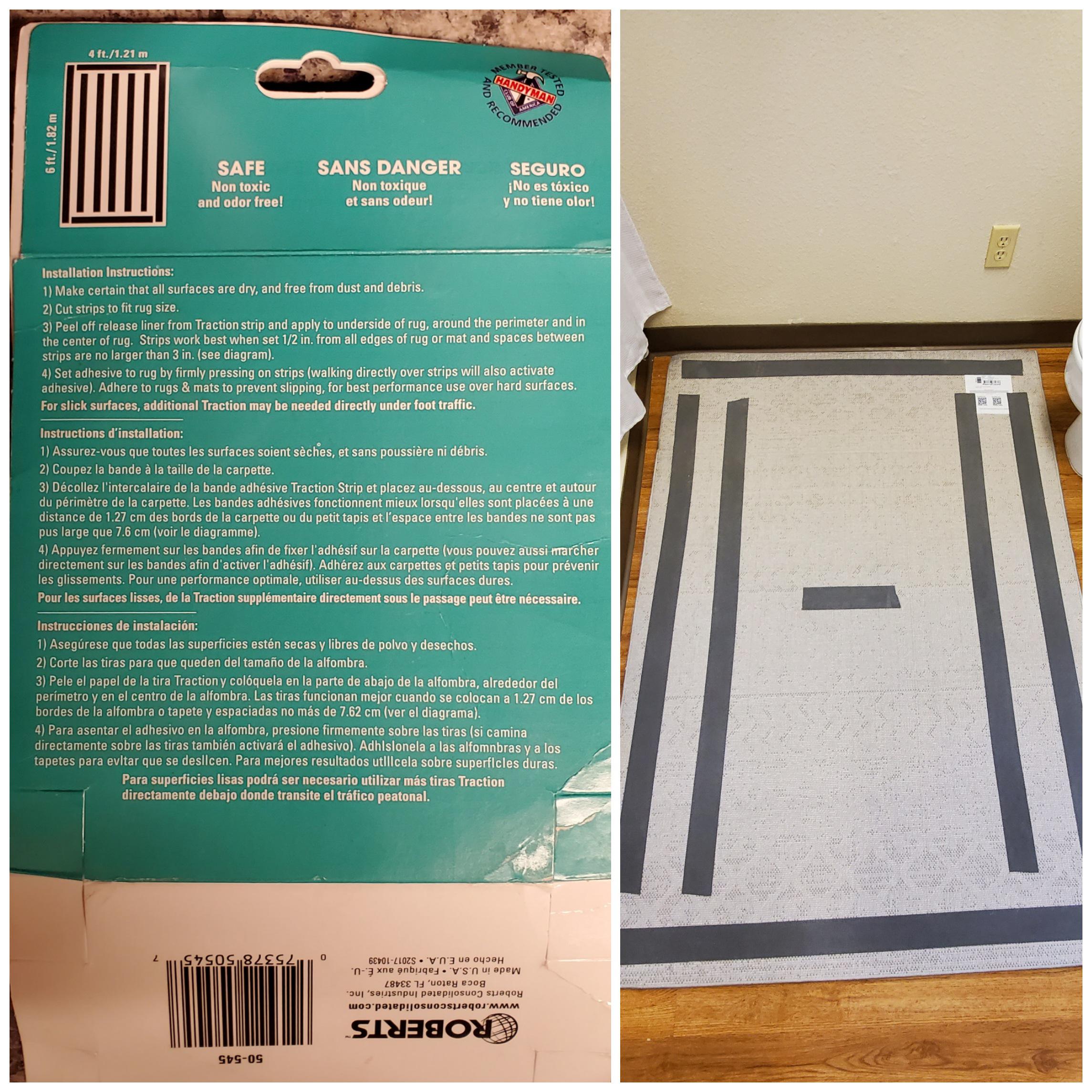 My attempt at following the instructions for 4'×6' rug tape on our 3