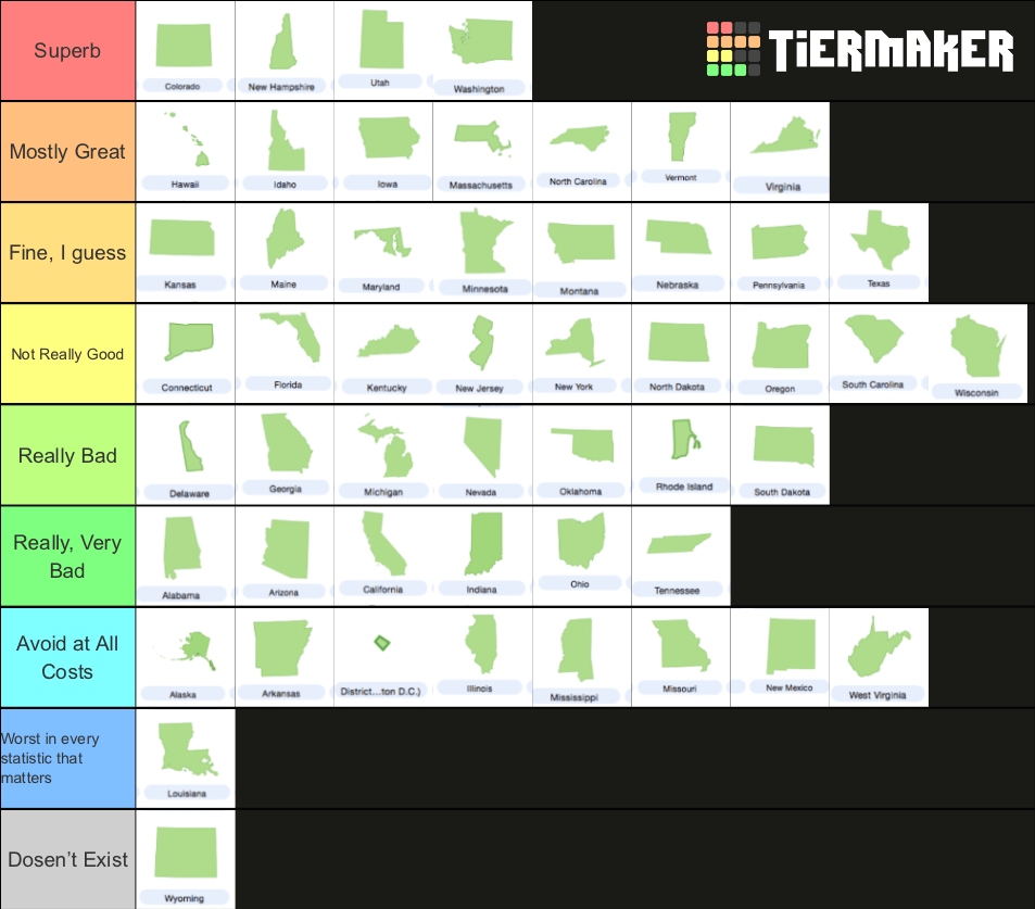 Bests and Worst States To Live In tierlists